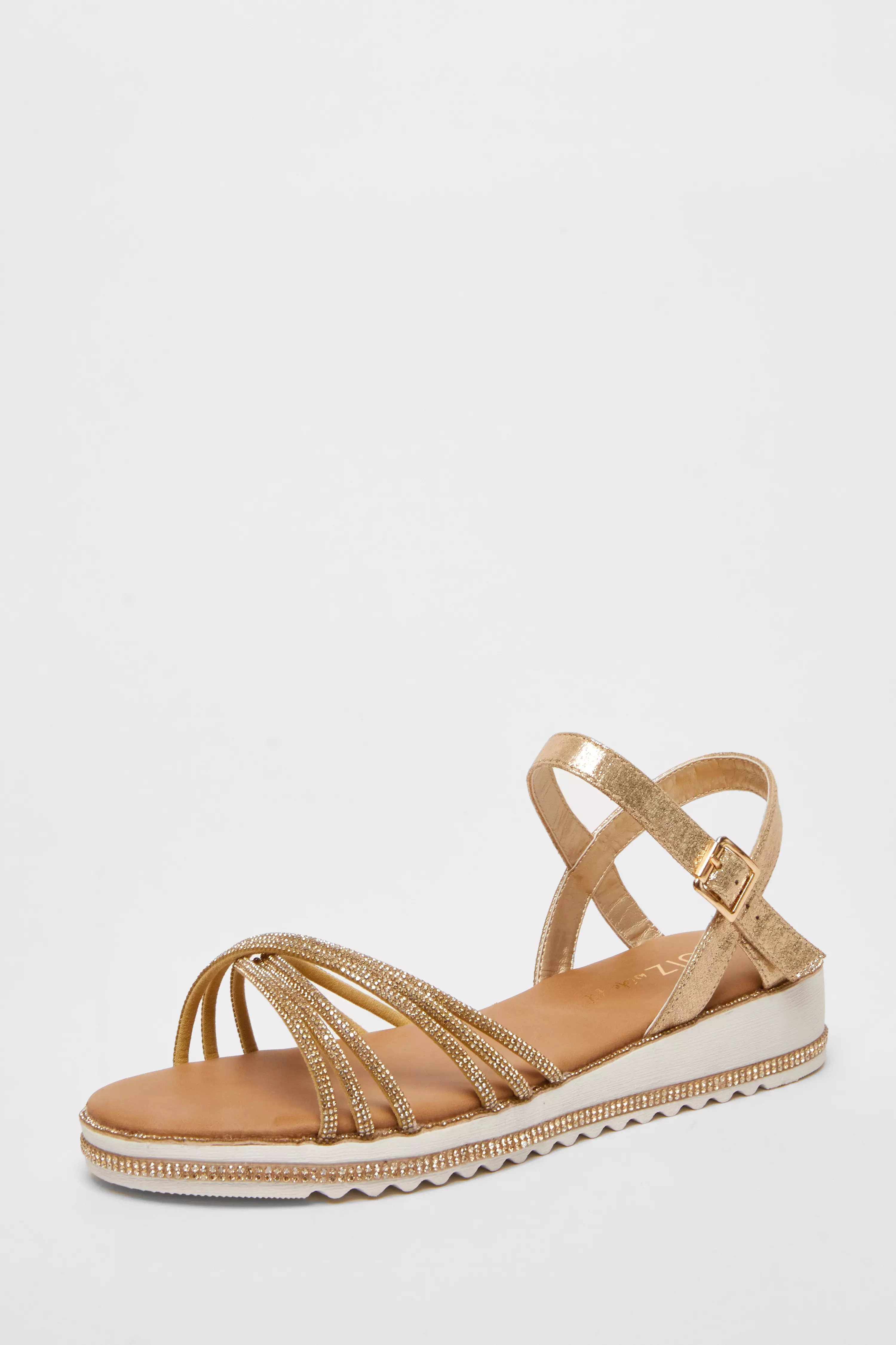 Wide Fit Gold Diamante Strap Sandals