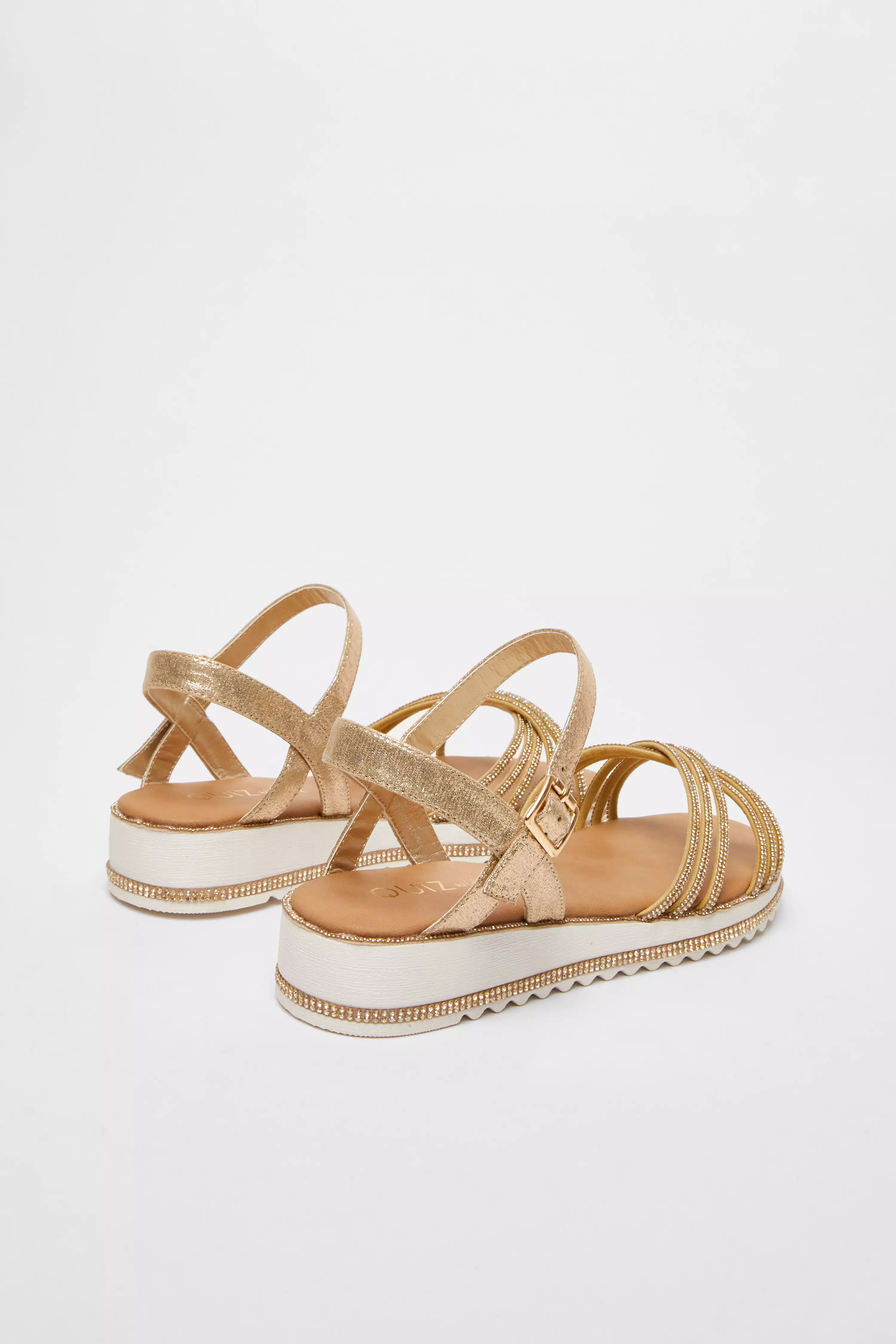 Wide Fit Gold Diamante Strap Sandals