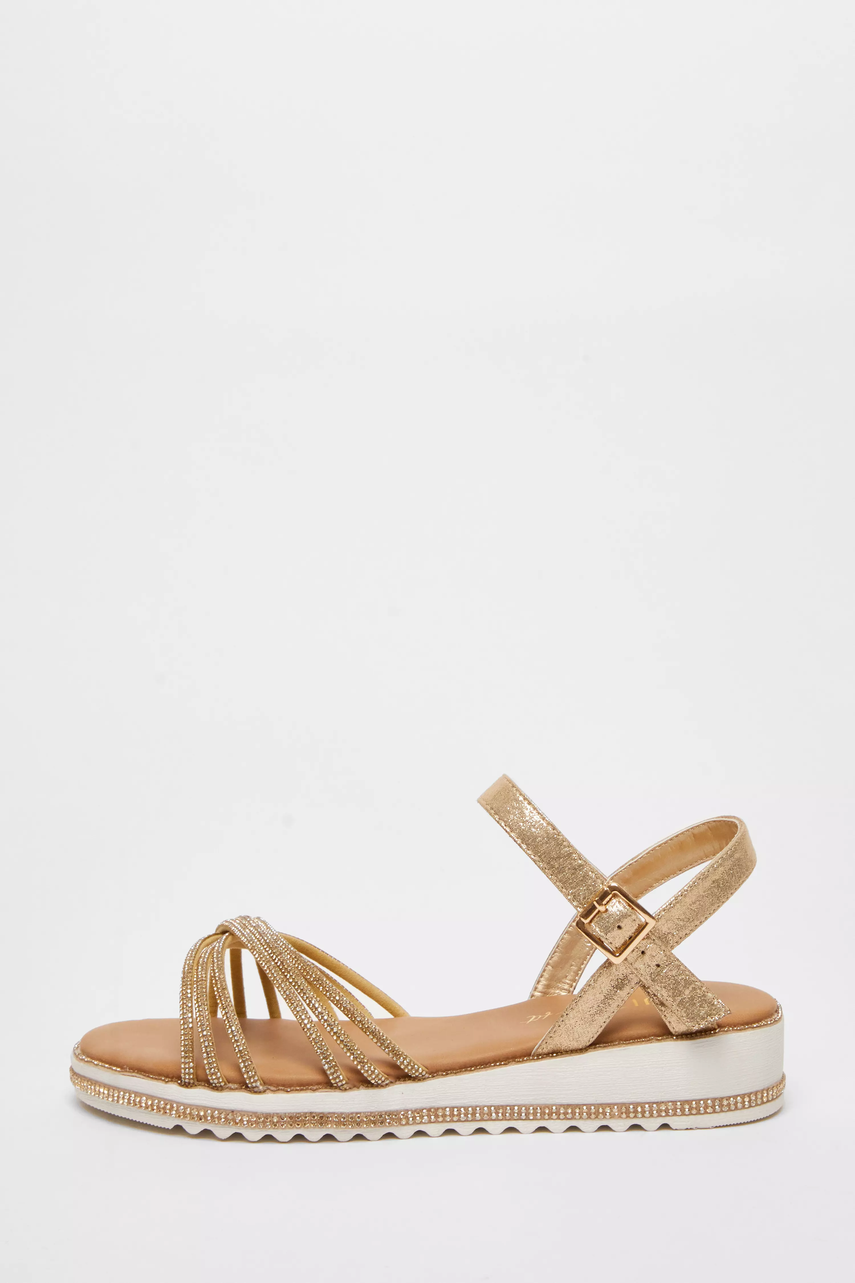 Wide Fit Gold Diamante Strap Sandals