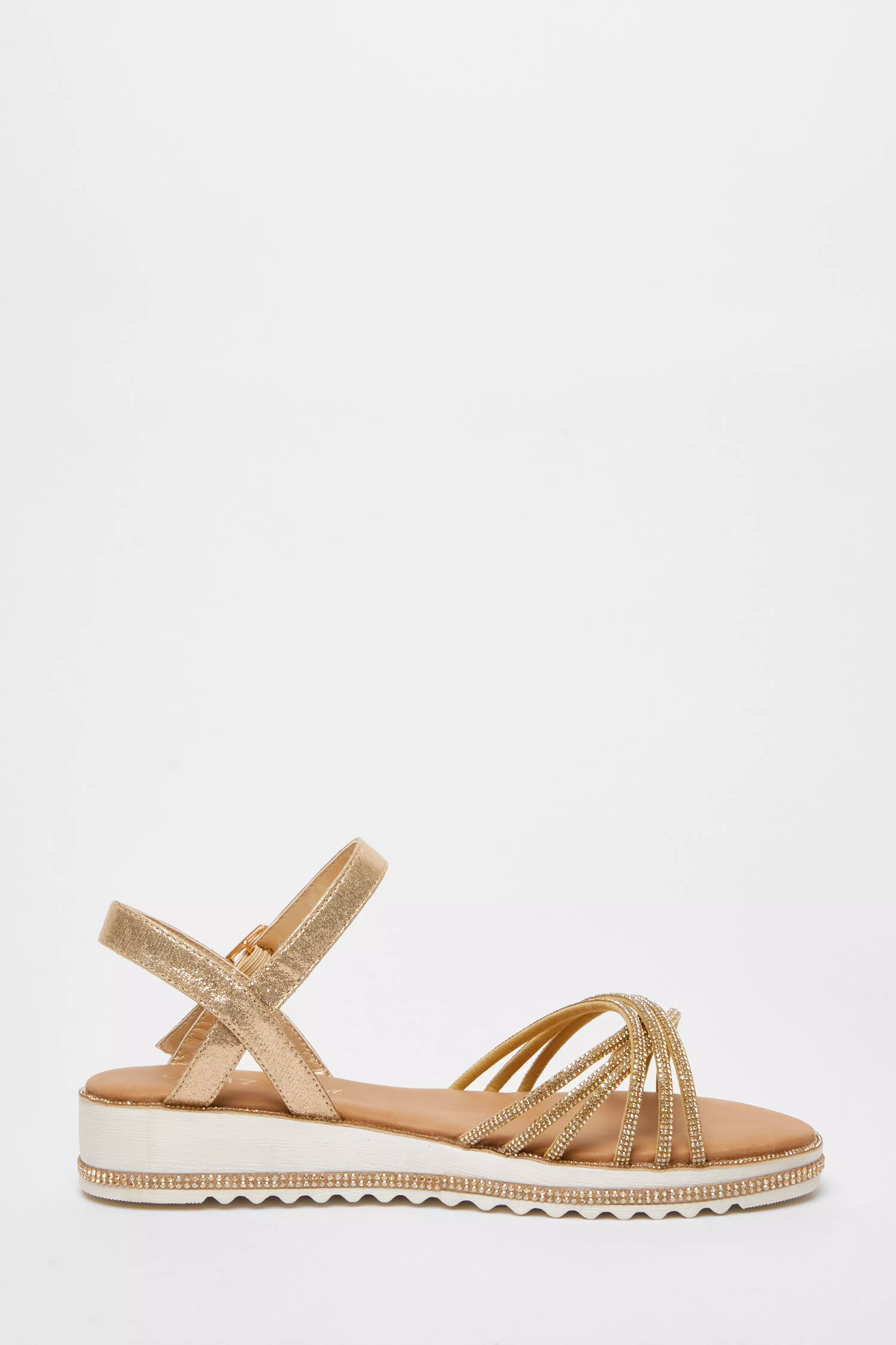 Wide Fit Gold Diamante Strap Sandals