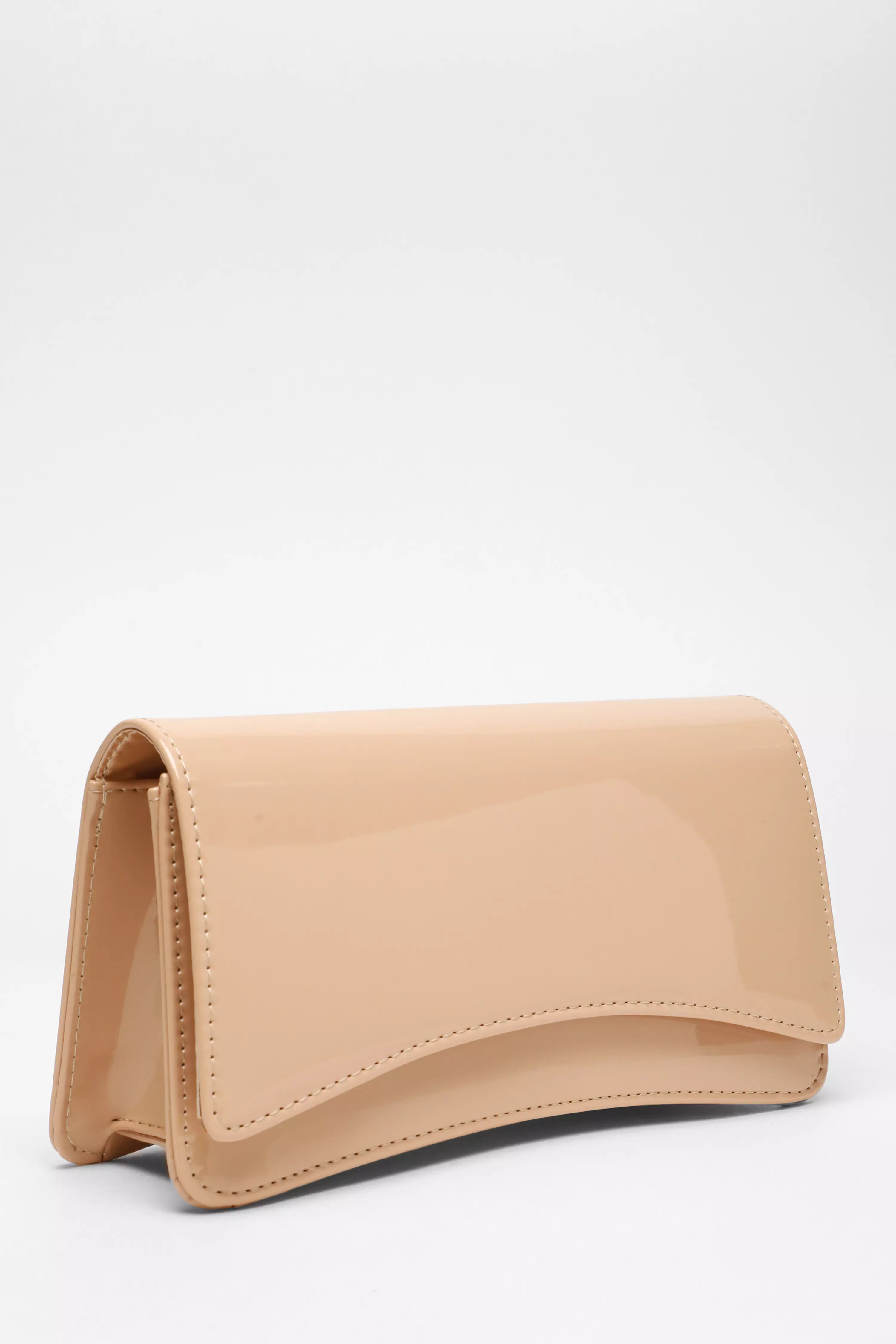Nude Patent Faux Leather Clutch Bag