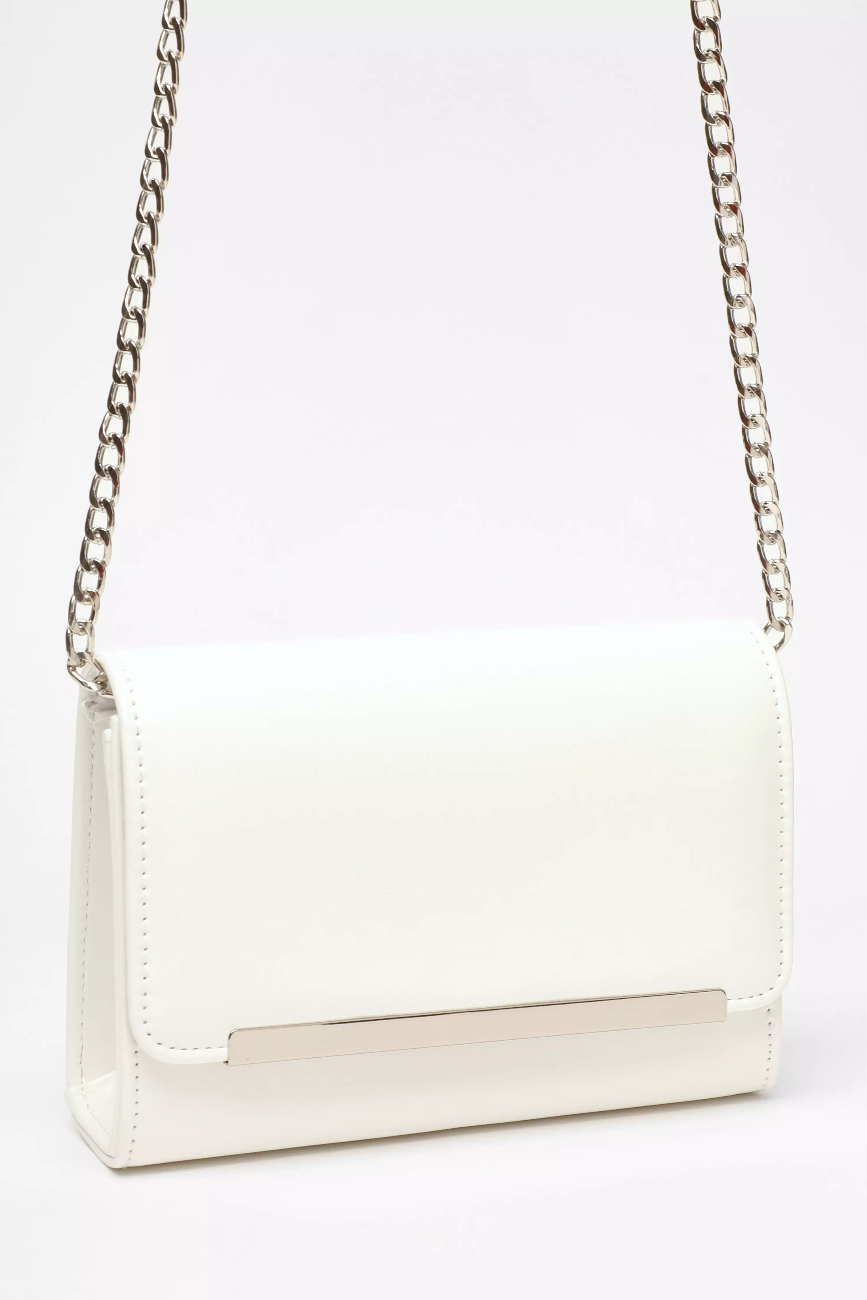 White Faux Leather Chain Bag