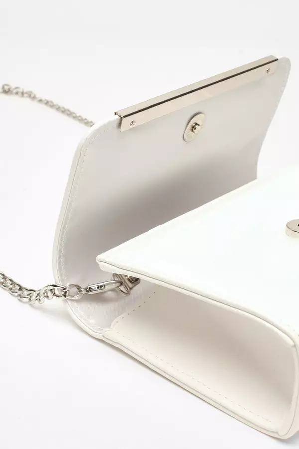 White Faux Leather Chain Bag