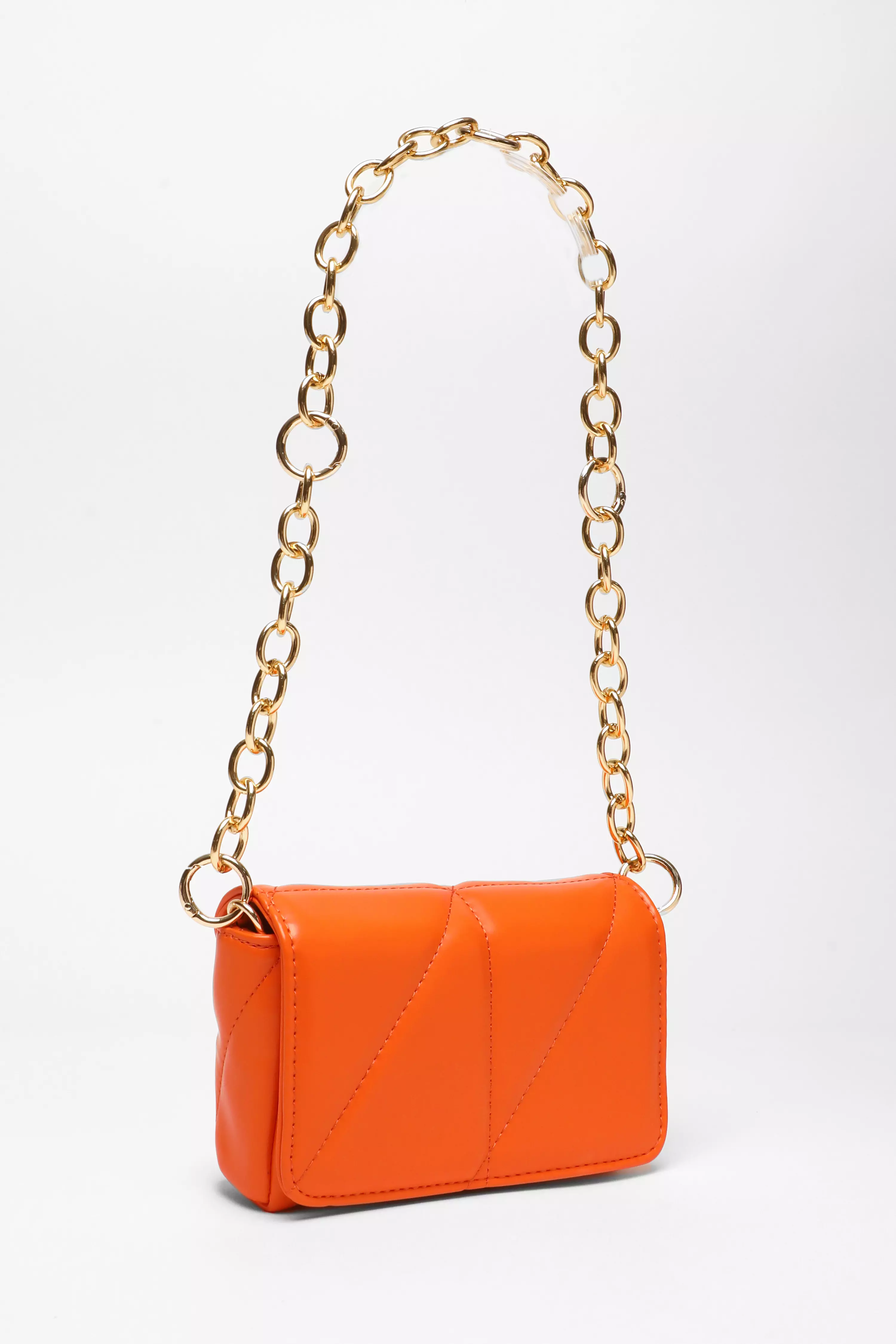 Orange Faux Leather Mini Shoulder Bag