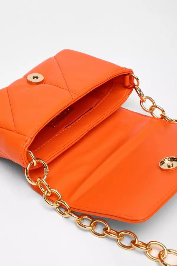 Orange Faux Leather Mini Shoulder Bag