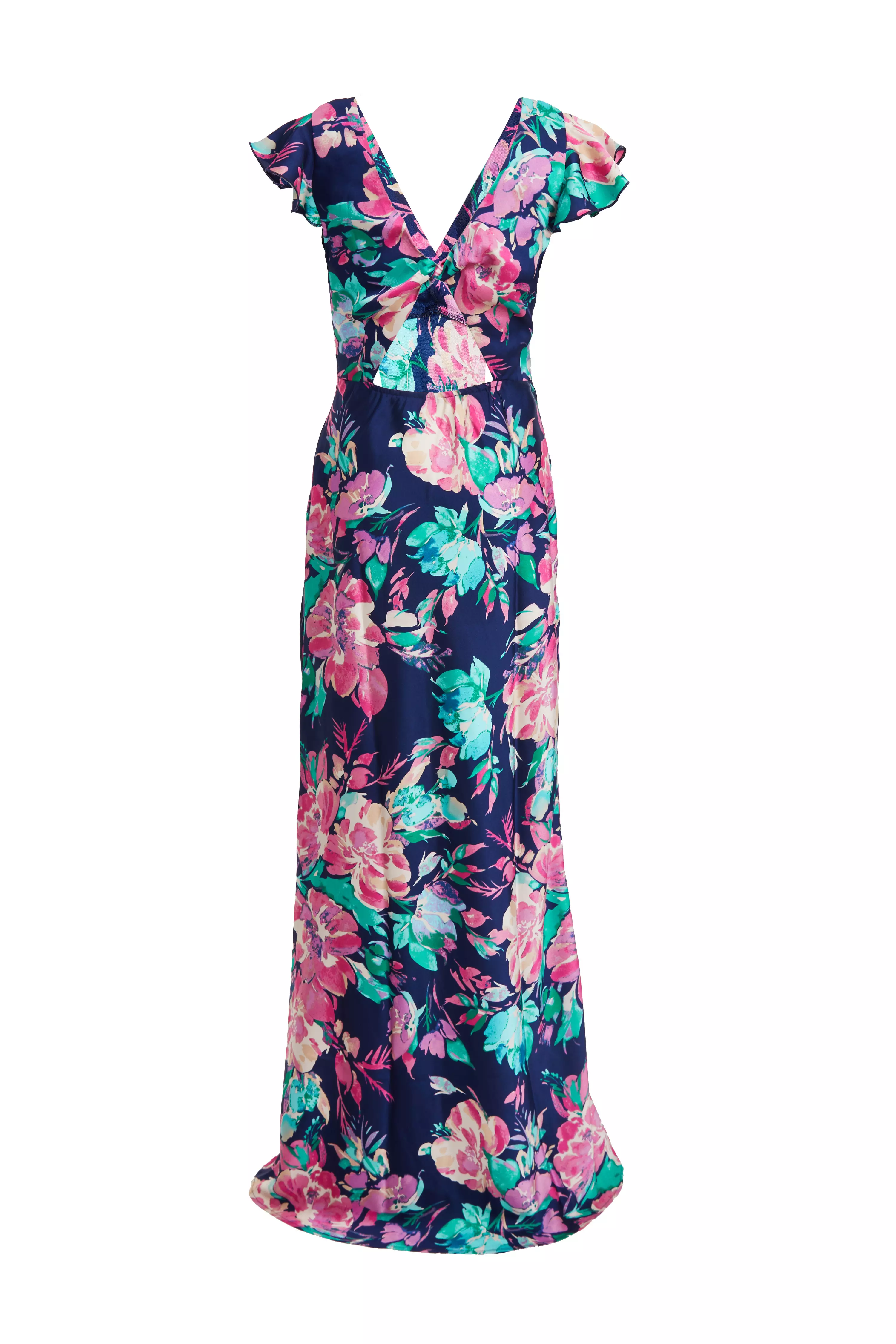 Navy Satin Floral Maxi Dress