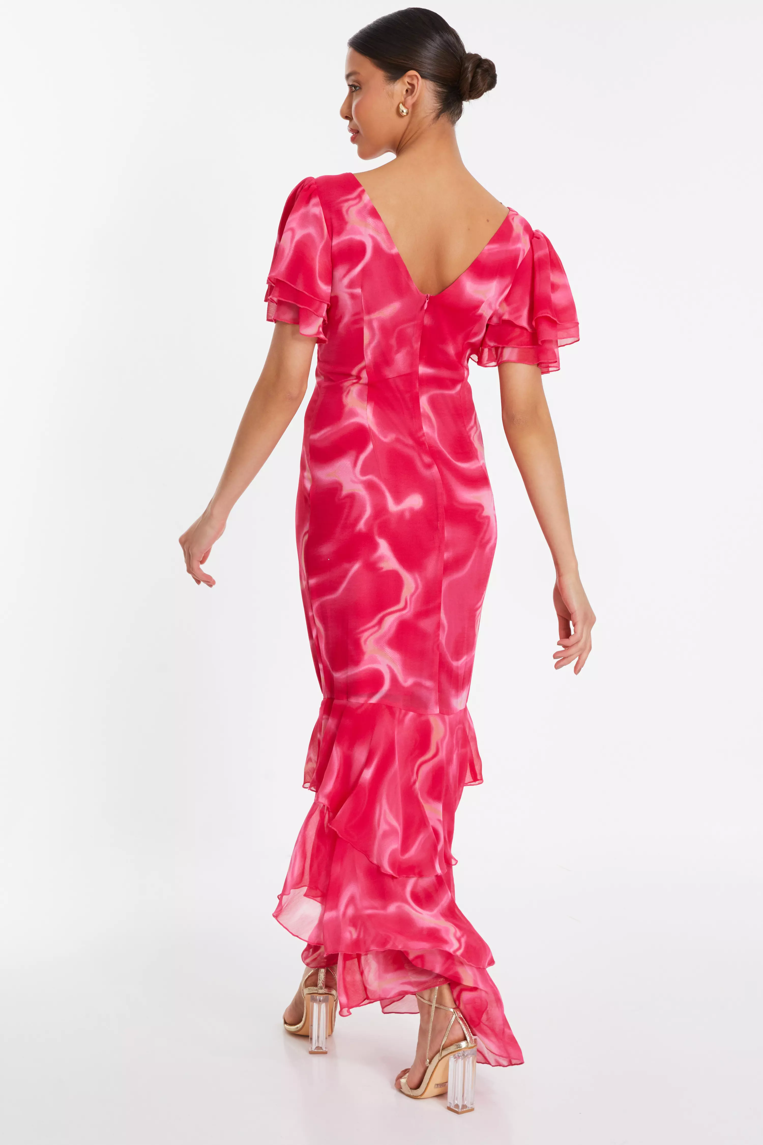 Pink Swirl Print Chiffon Maxi Dress