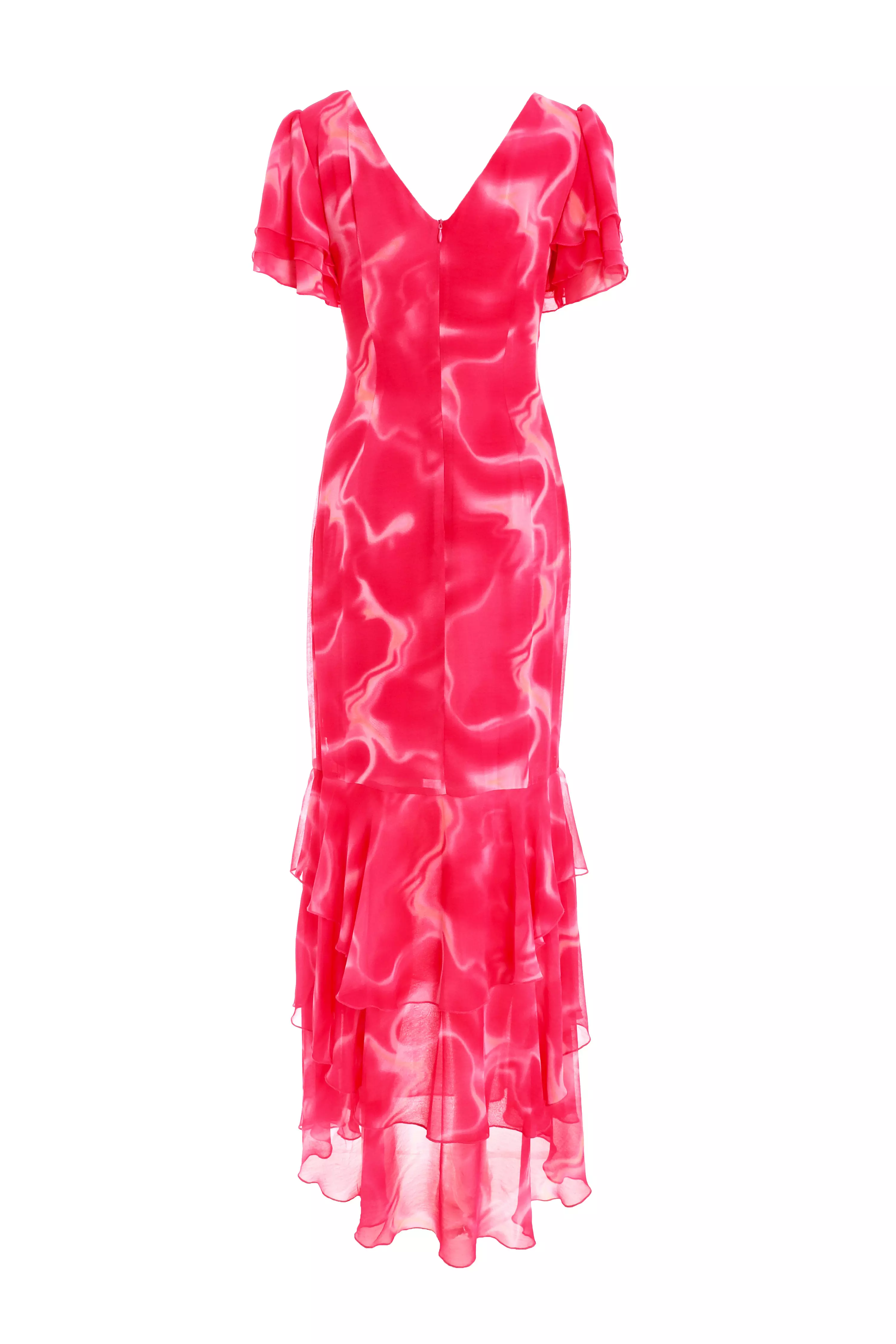 Pink Swirl Print Chiffon Maxi Dress