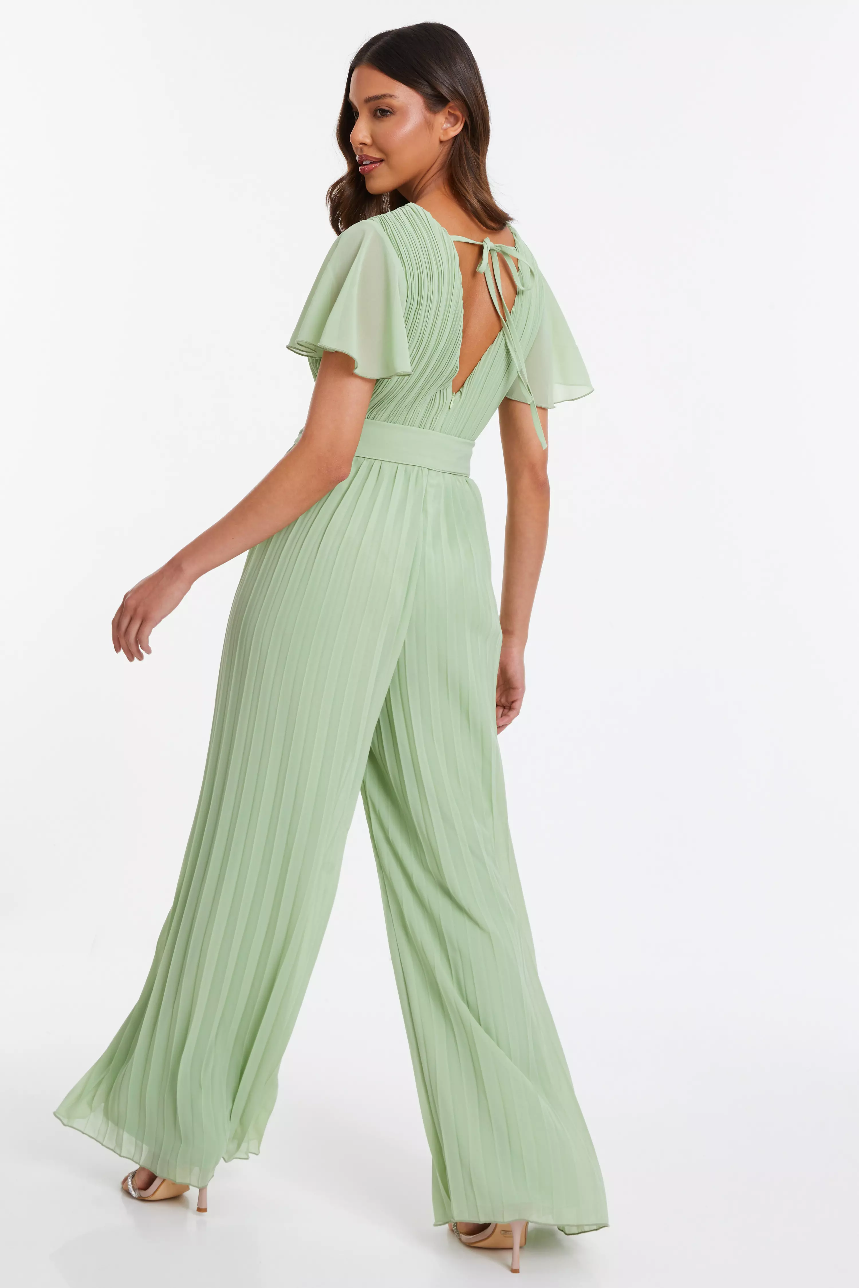 Sage Chiffon Pleated Jumpsuit