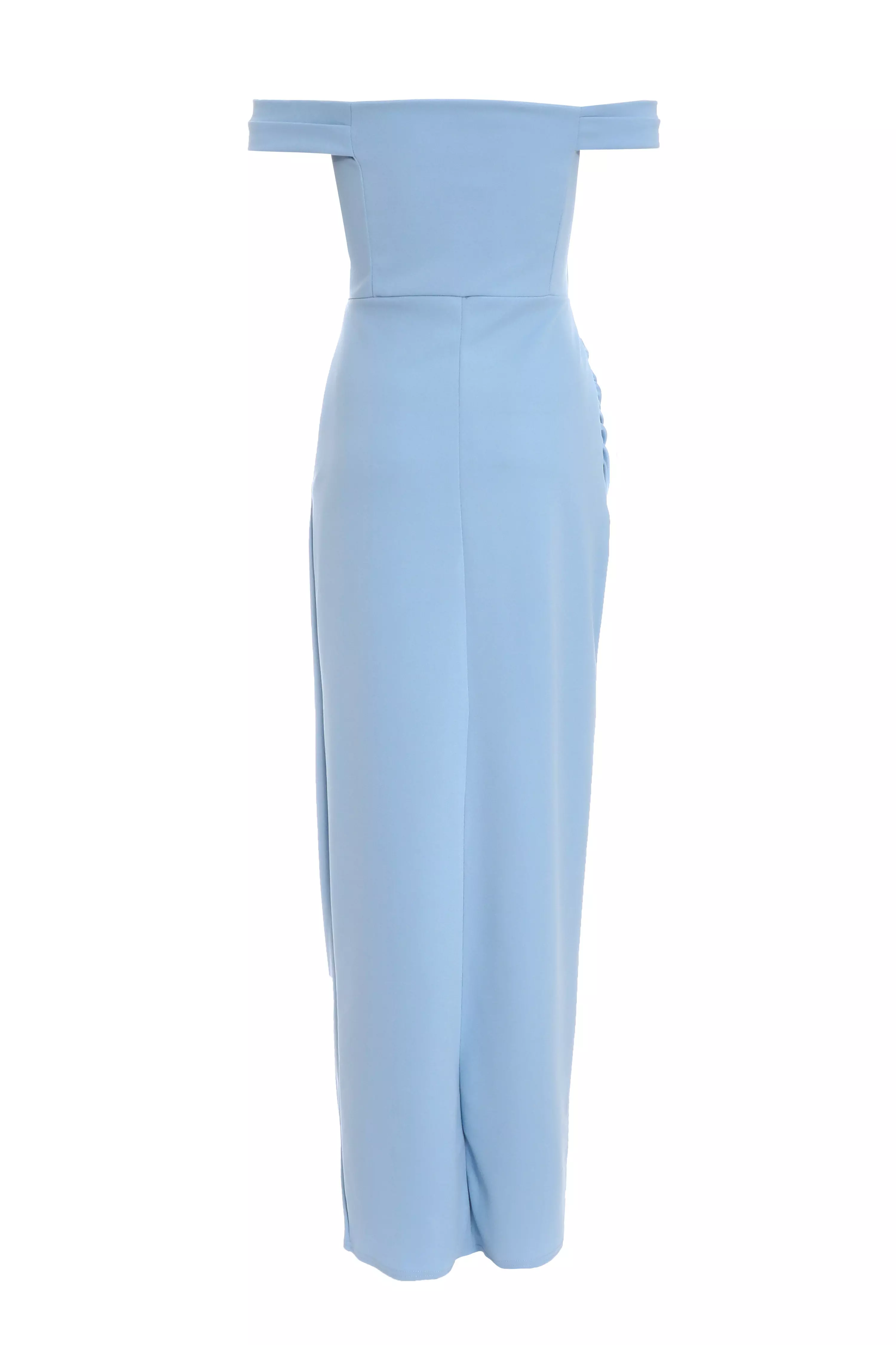 Light Blue Bardot Ruched Maxi Dress