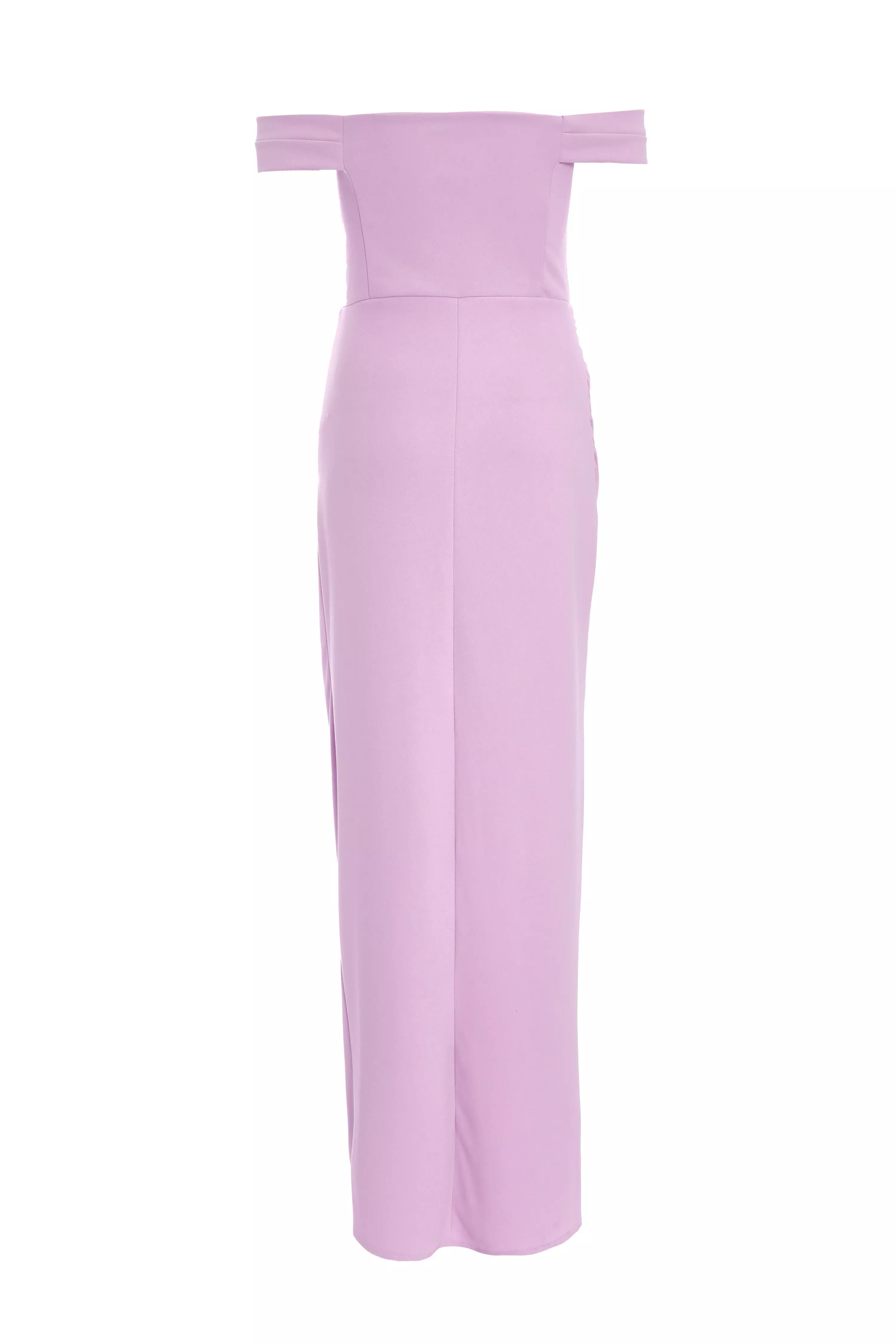 Lilac Bardot Ruched Maxi Dress