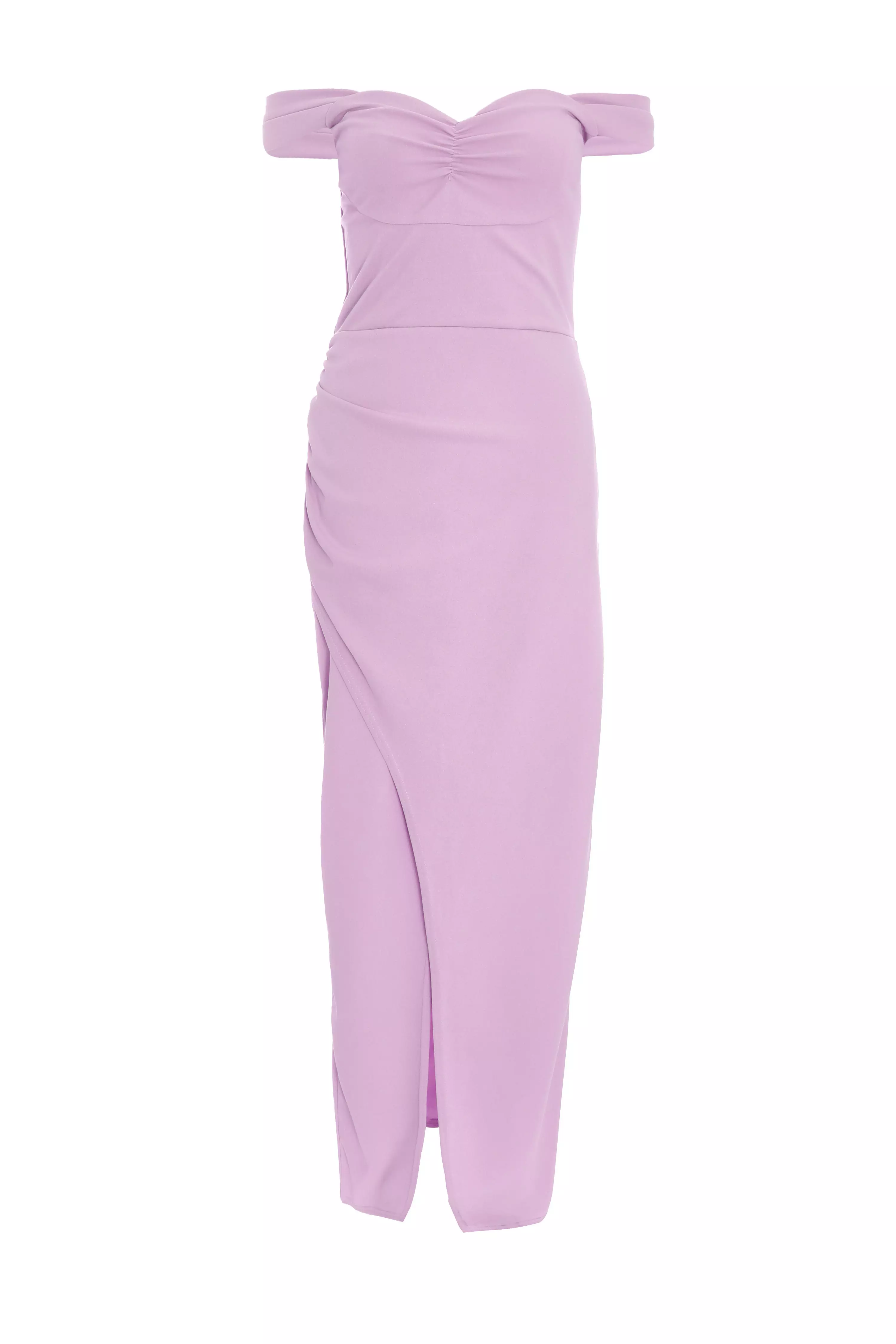 Lilac Bardot Ruched Maxi Dress