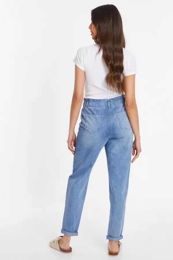 Blue Denim High Waisted Tapered Jeans