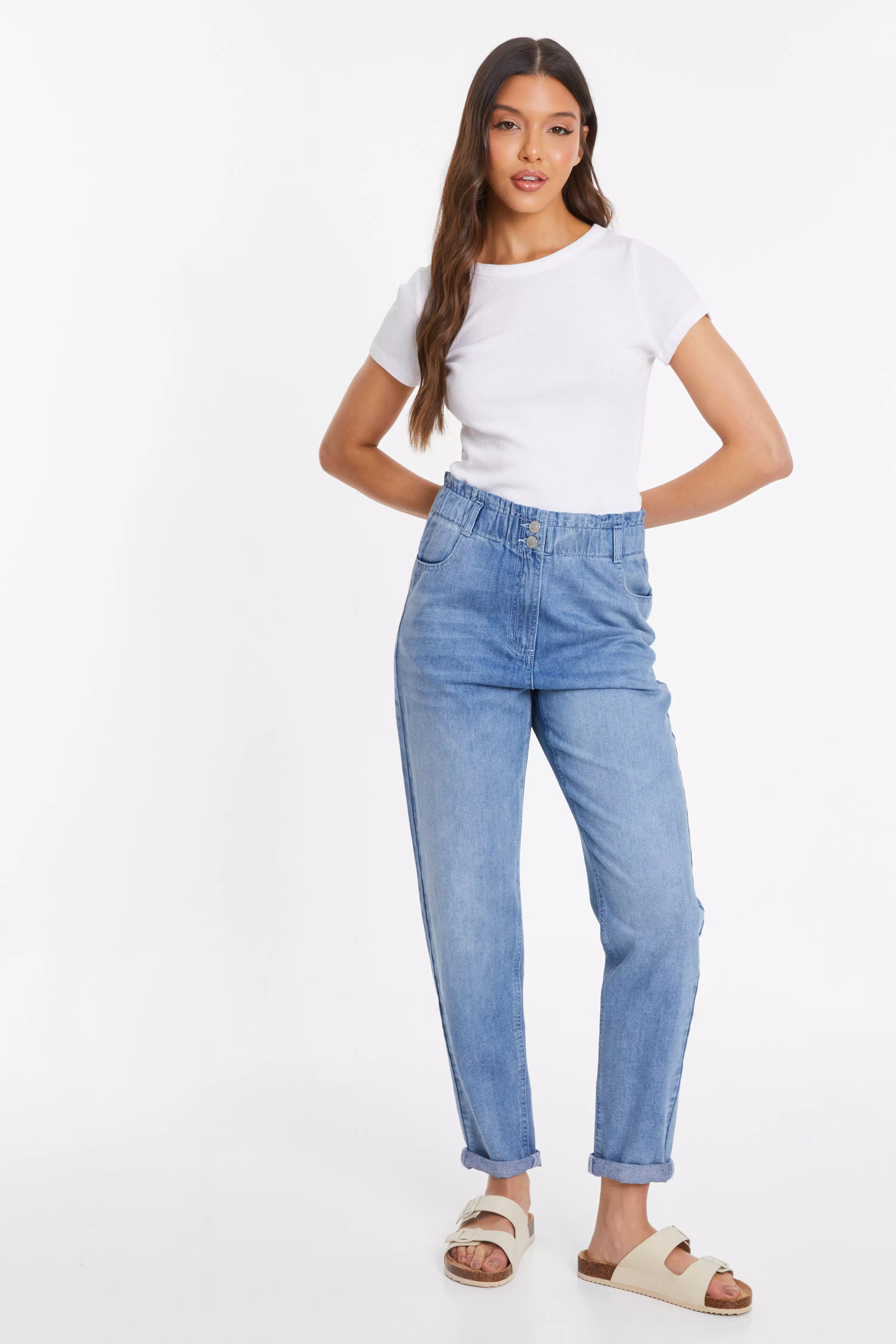 Blue Denim High Waisted Tapered Jeans