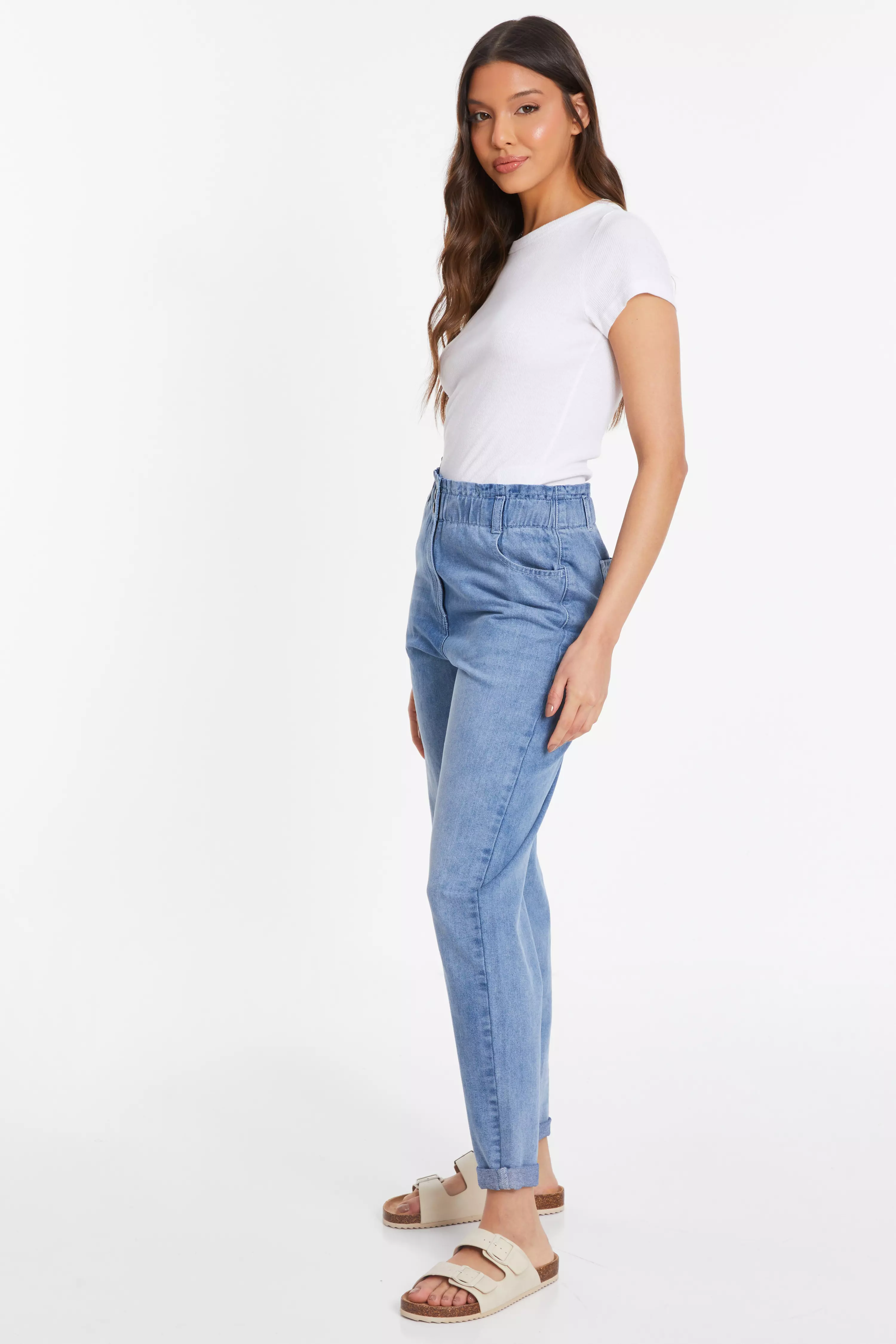 Blue Denim High Waisted Tapered Jeans