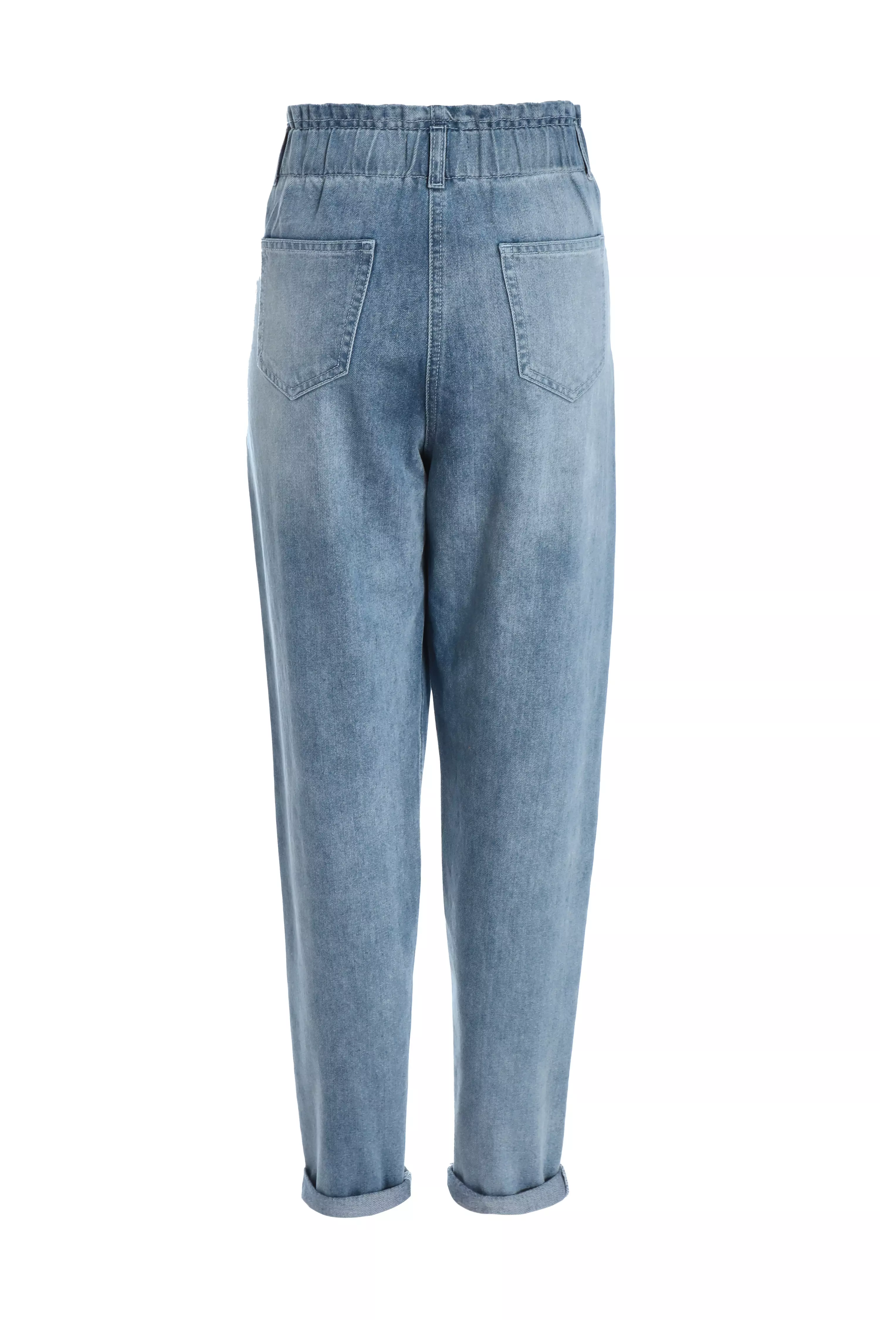 Blue Denim High Waisted Tapered Jeans