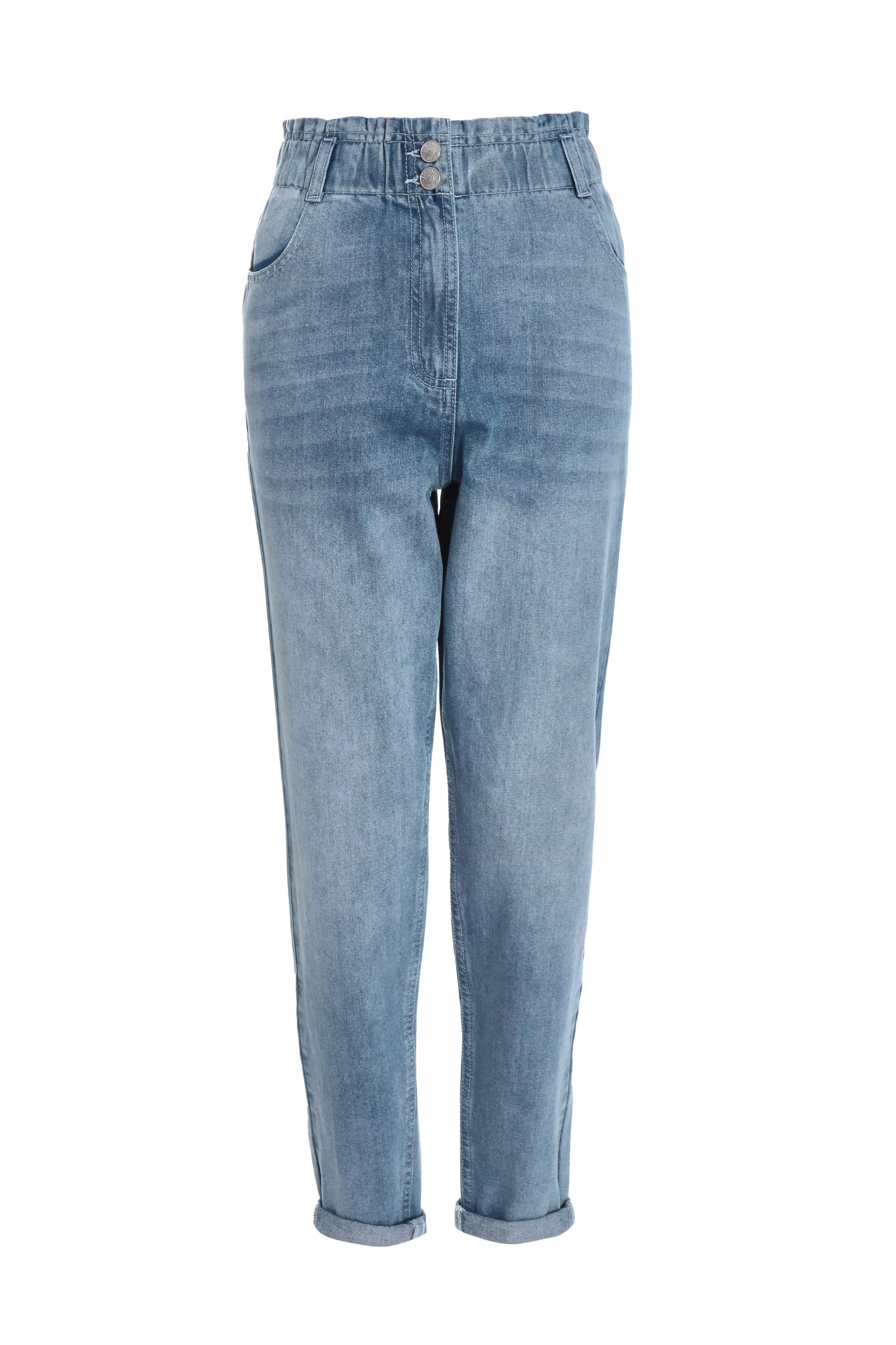 Blue Denim High Waisted Tapered Jeans