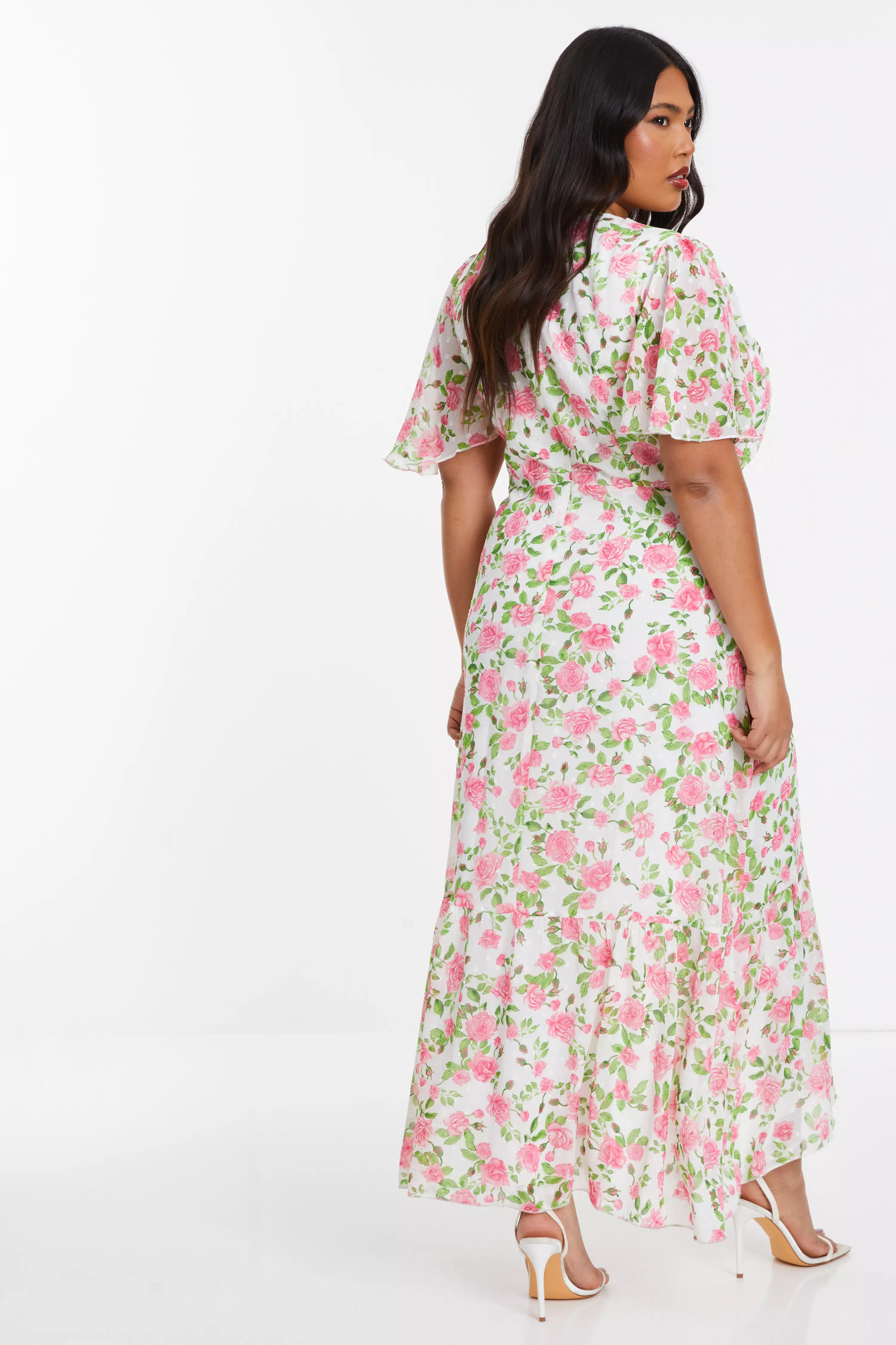 Curve Pink Floral Wrap Maxi Dress