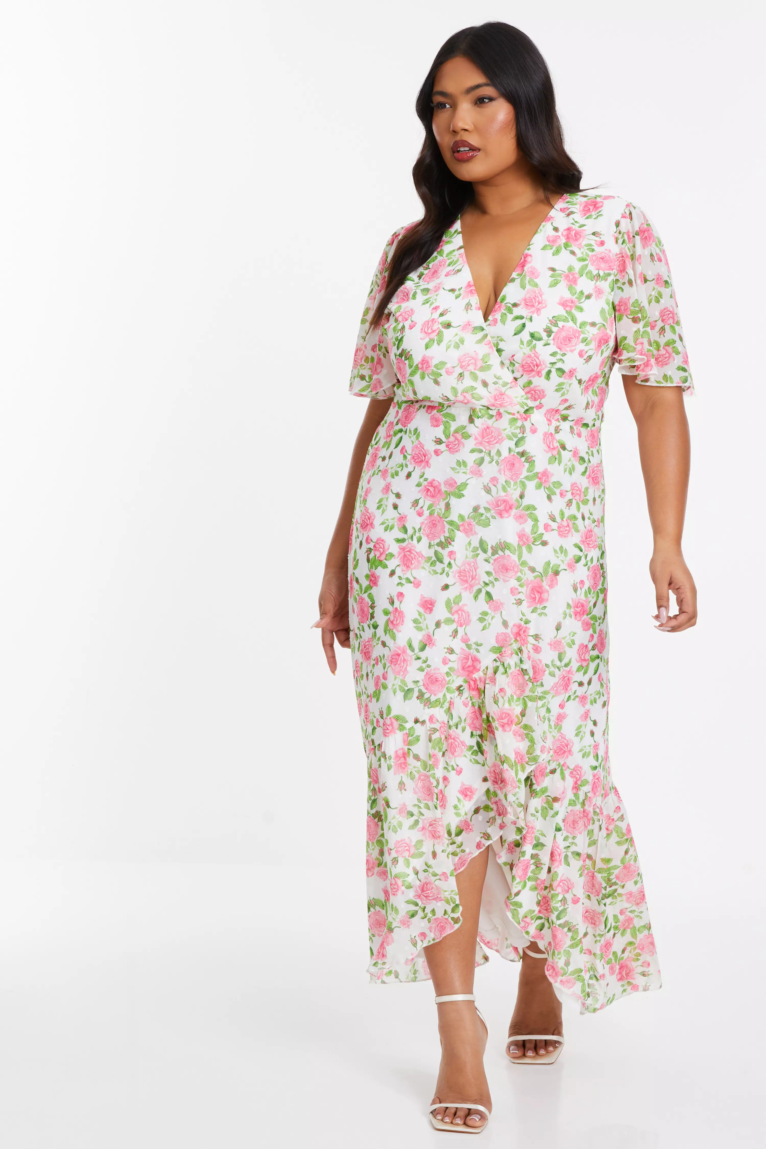 Curve Pink Floral Wrap Maxi Dress