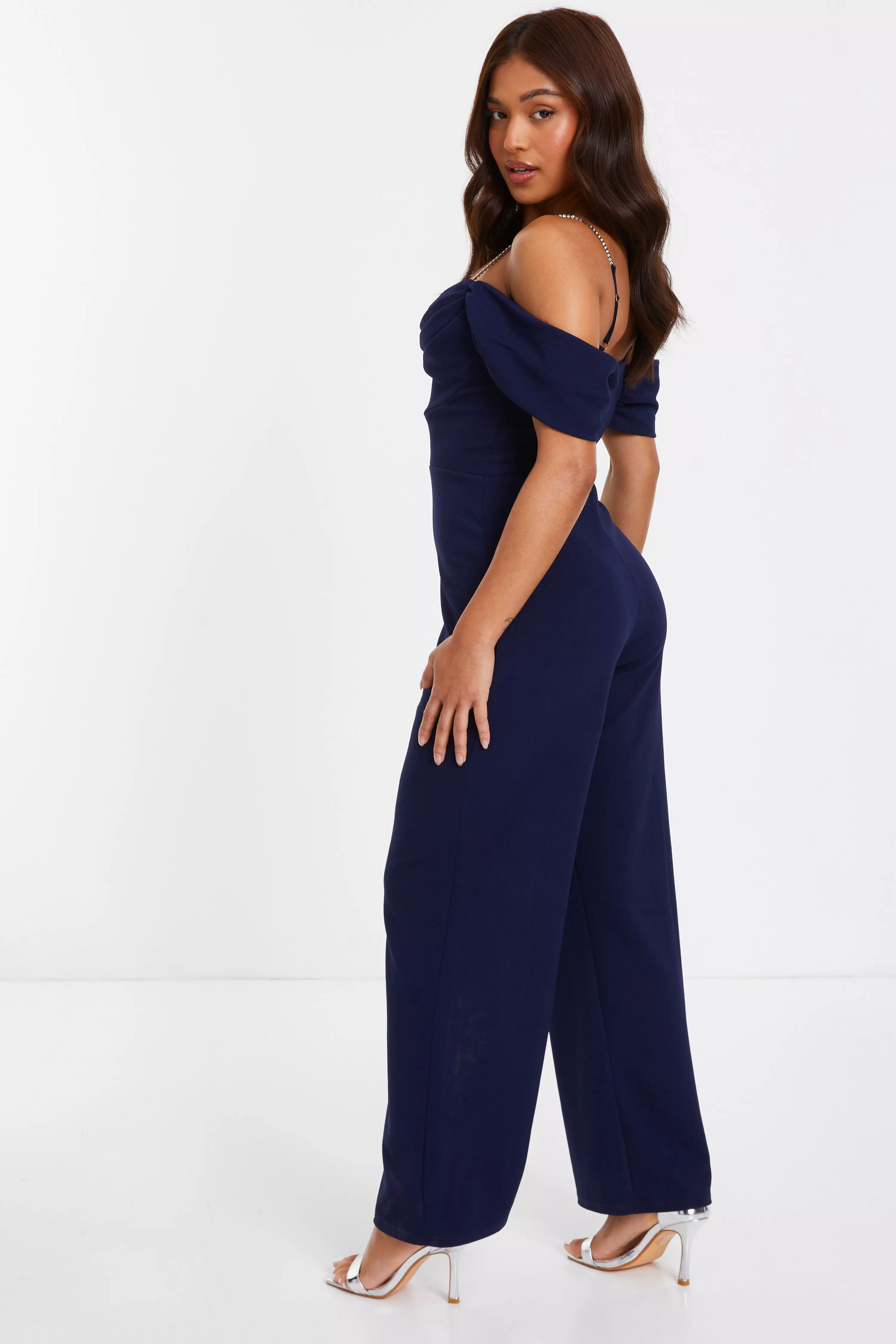 Petite Navy Drop Shoulder Palazzo Jumpsuit<!-- --> - <!-- -->QUIZ