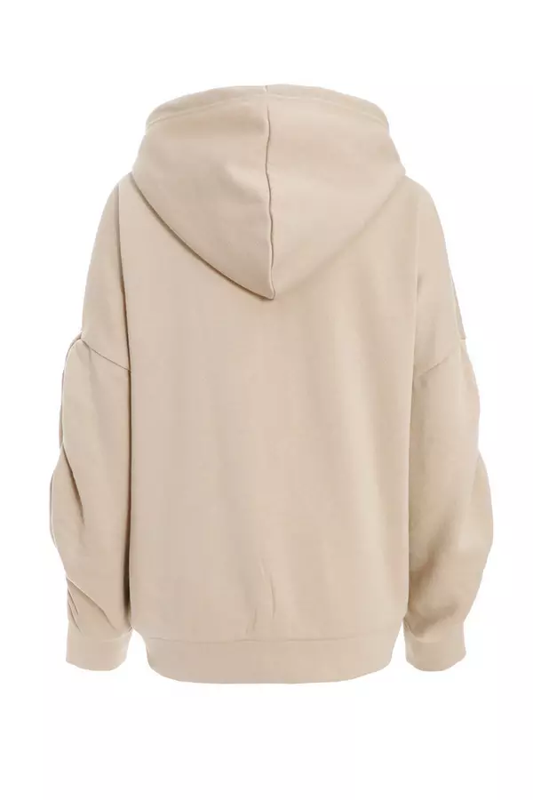 Stone Ruched Sleeve Oversized Hoodie