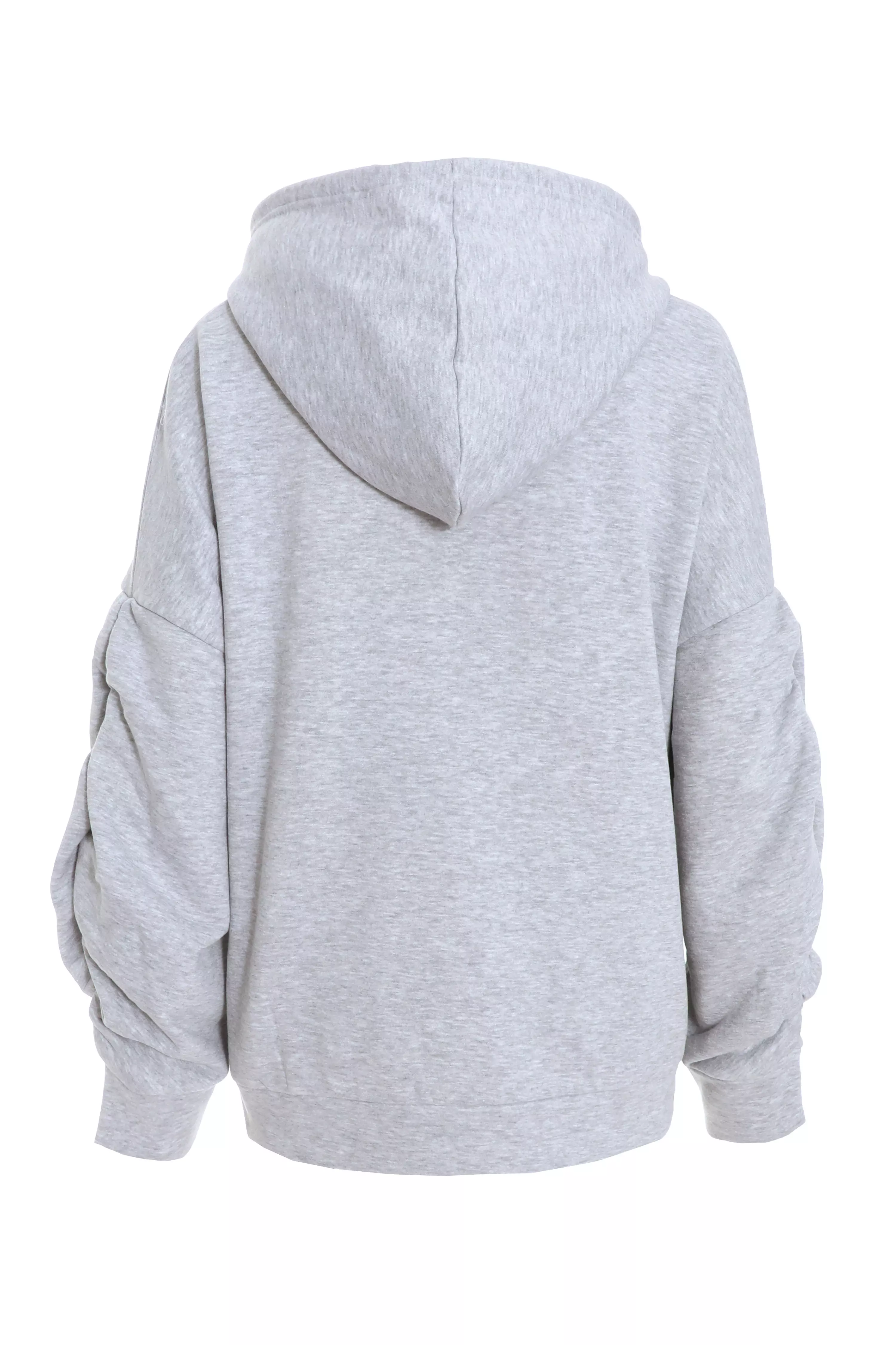 Grey Ruched Sleeve Oversized Hoodie