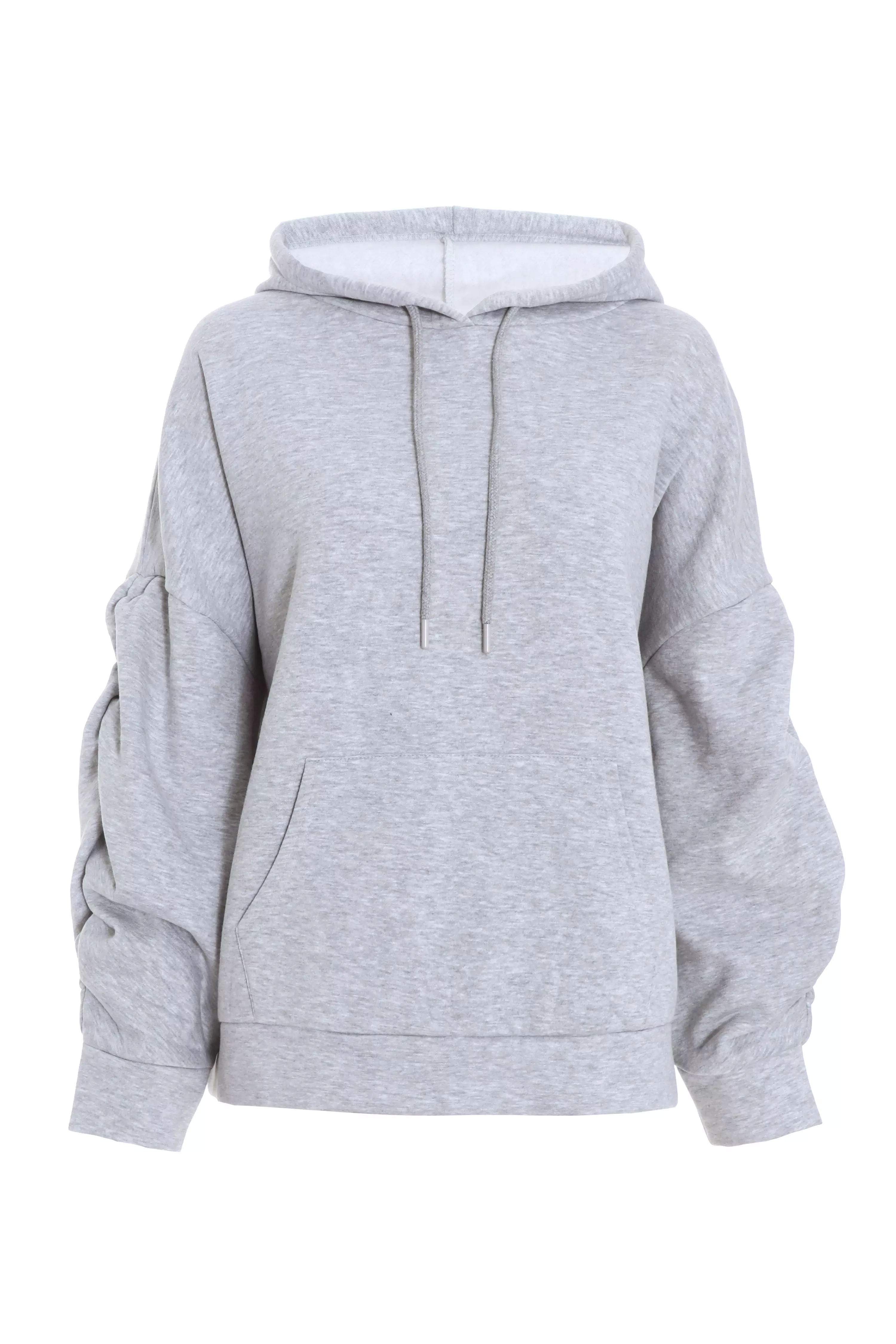 Grey Ruched Sleeve Oversized Hoodie