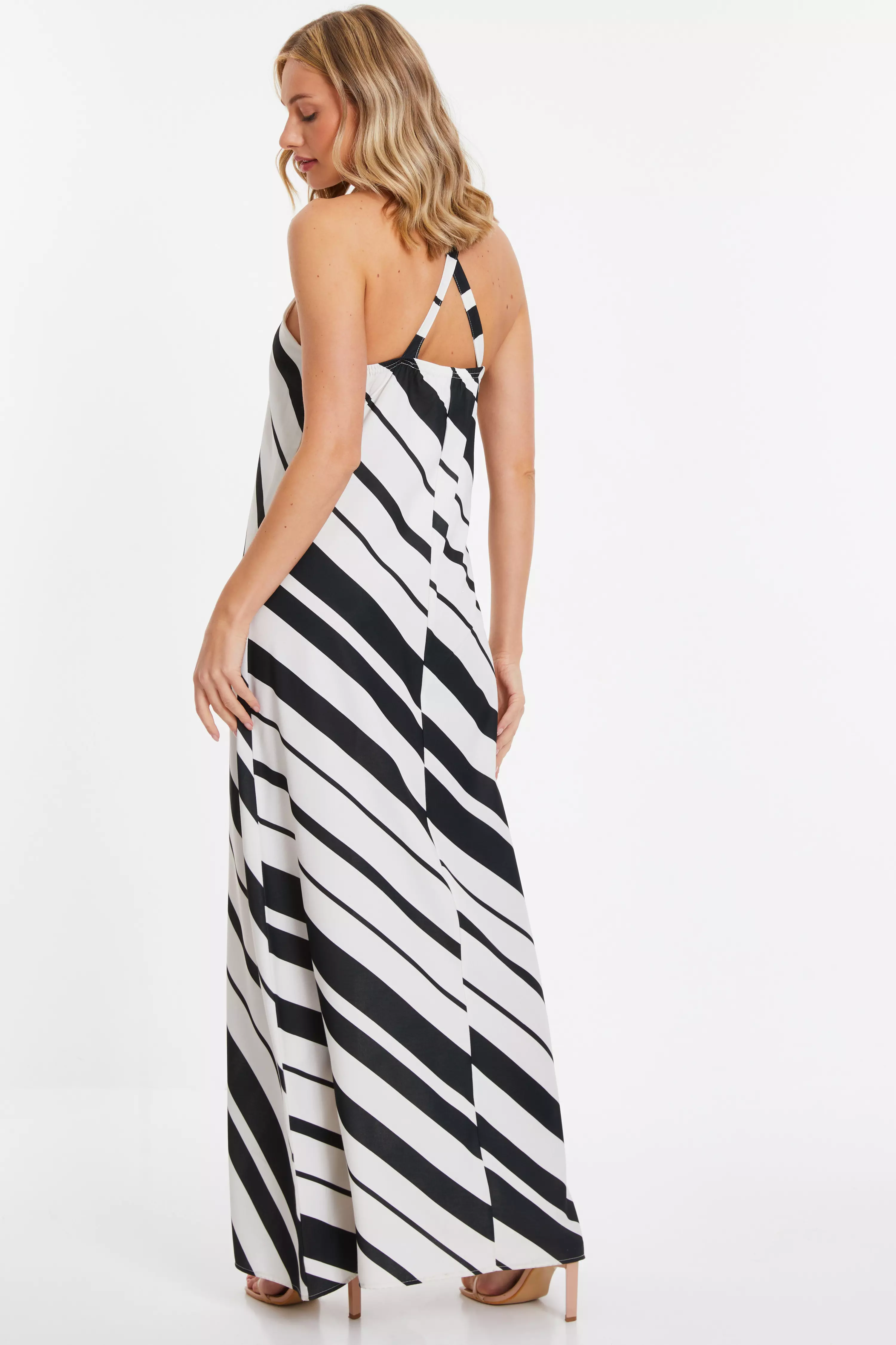 White Stripe Halter Maxi Dress