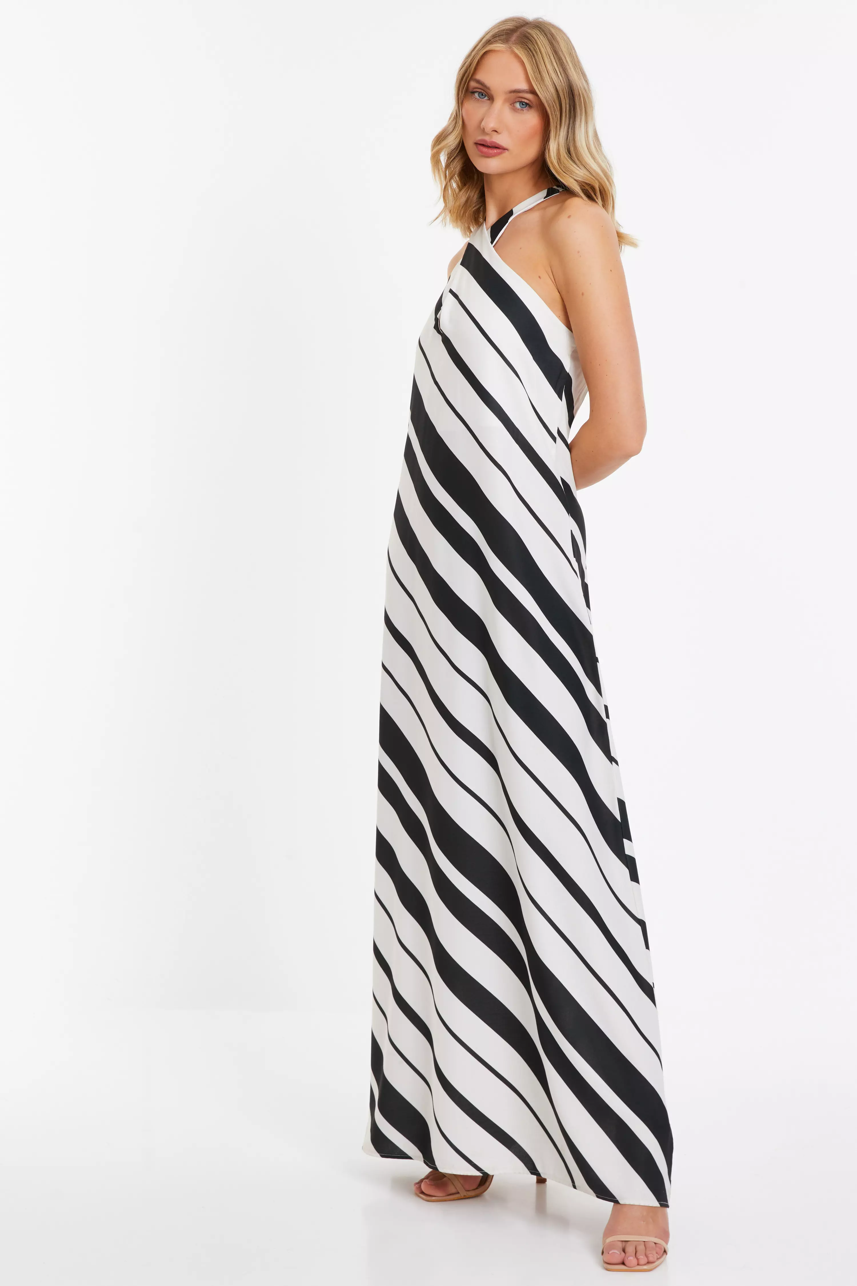 White Stripe Halter Maxi Dress