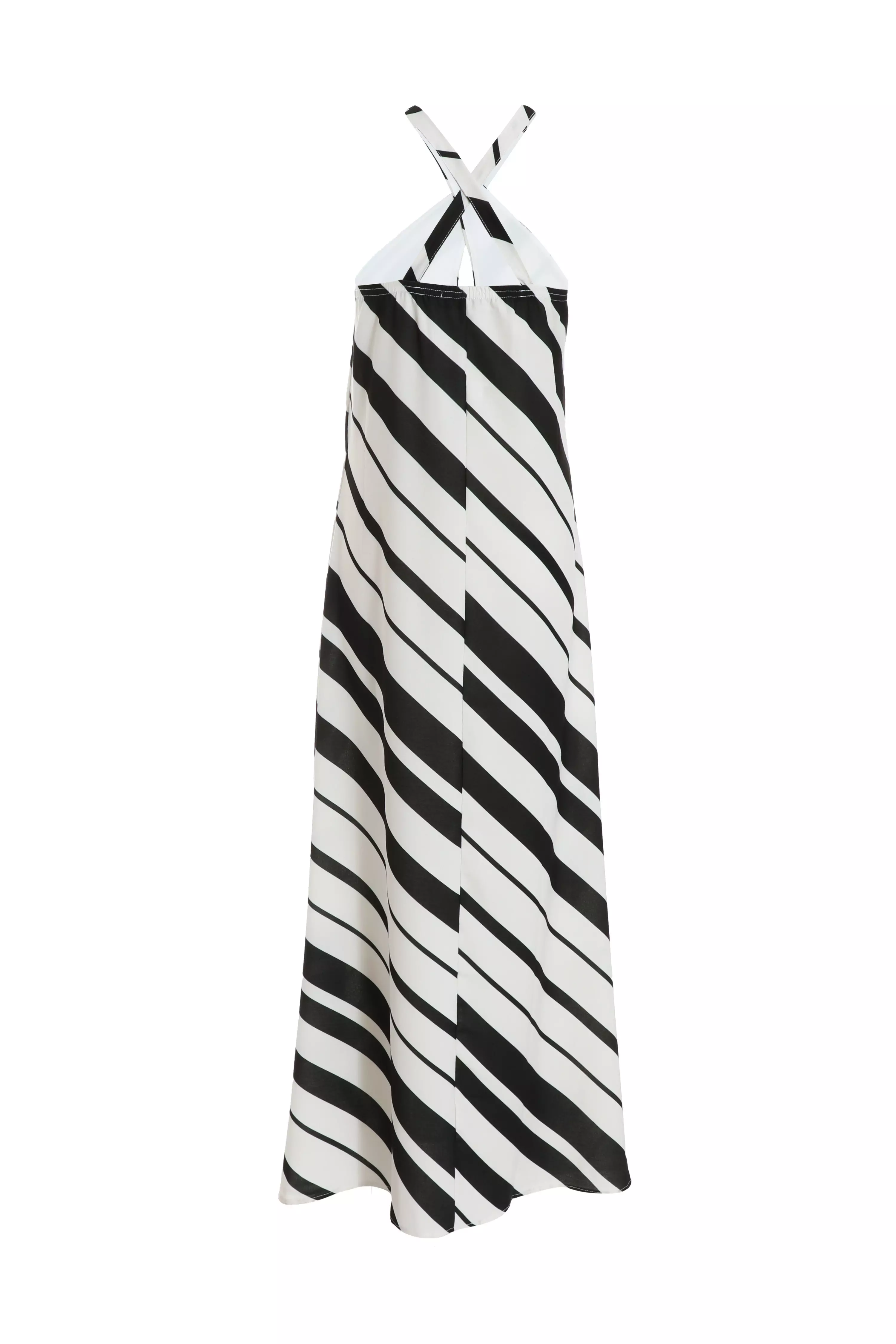 White Stripe Halter Neck Maxi Dress