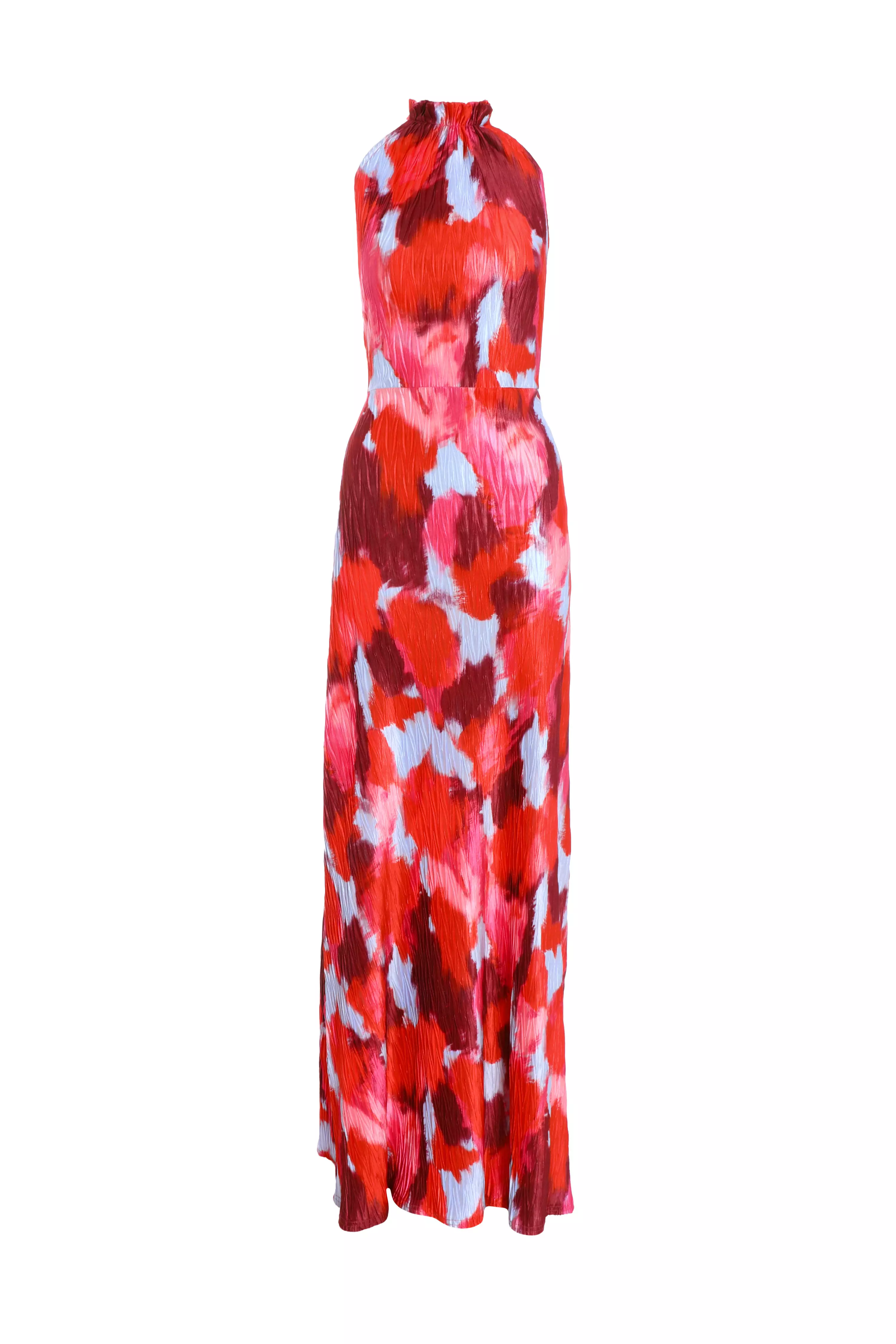 Red Abstract Print Pleated Maxi Dress