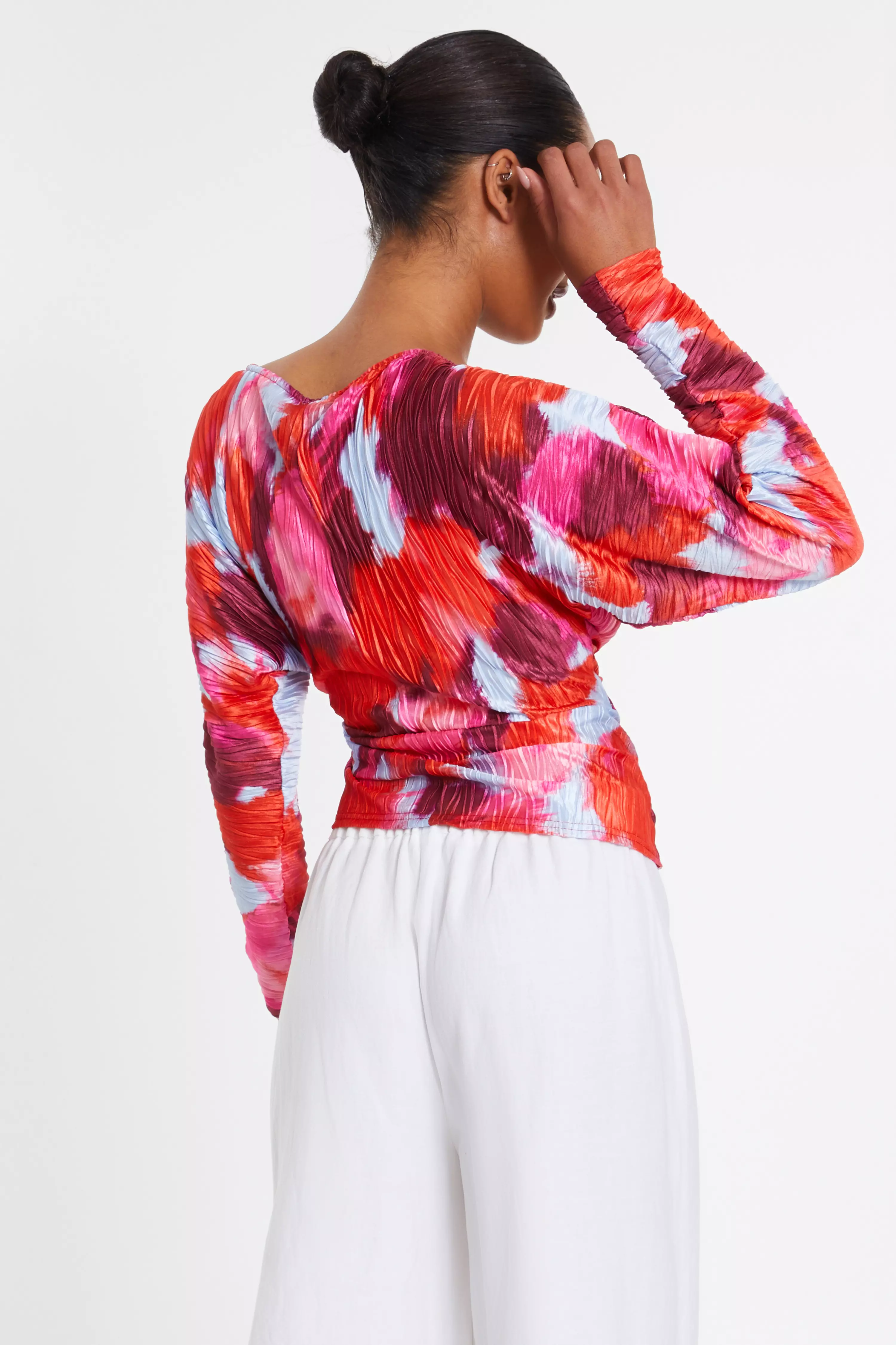 Red Abstract Wrap Top