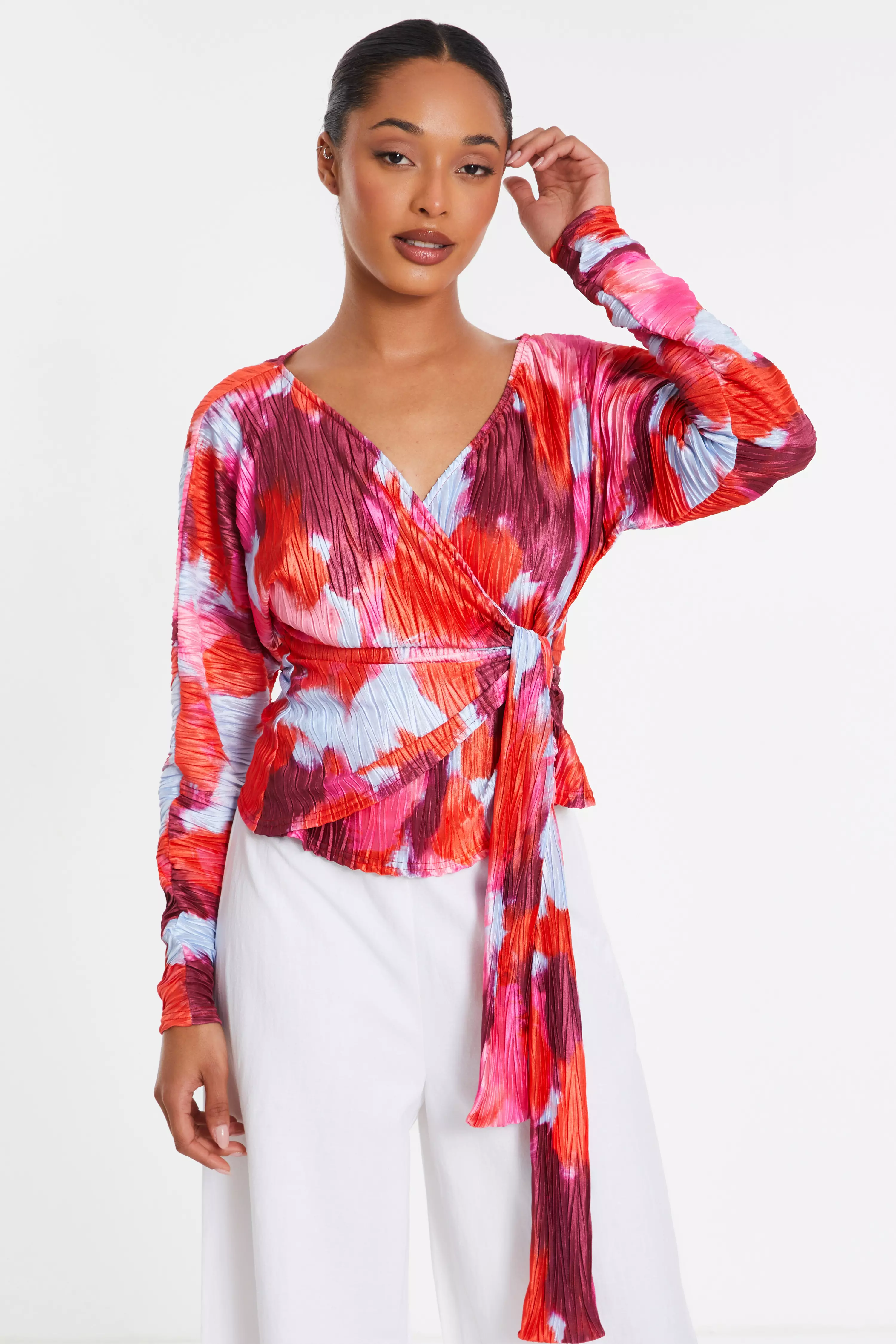 Red Abstract Wrap Top