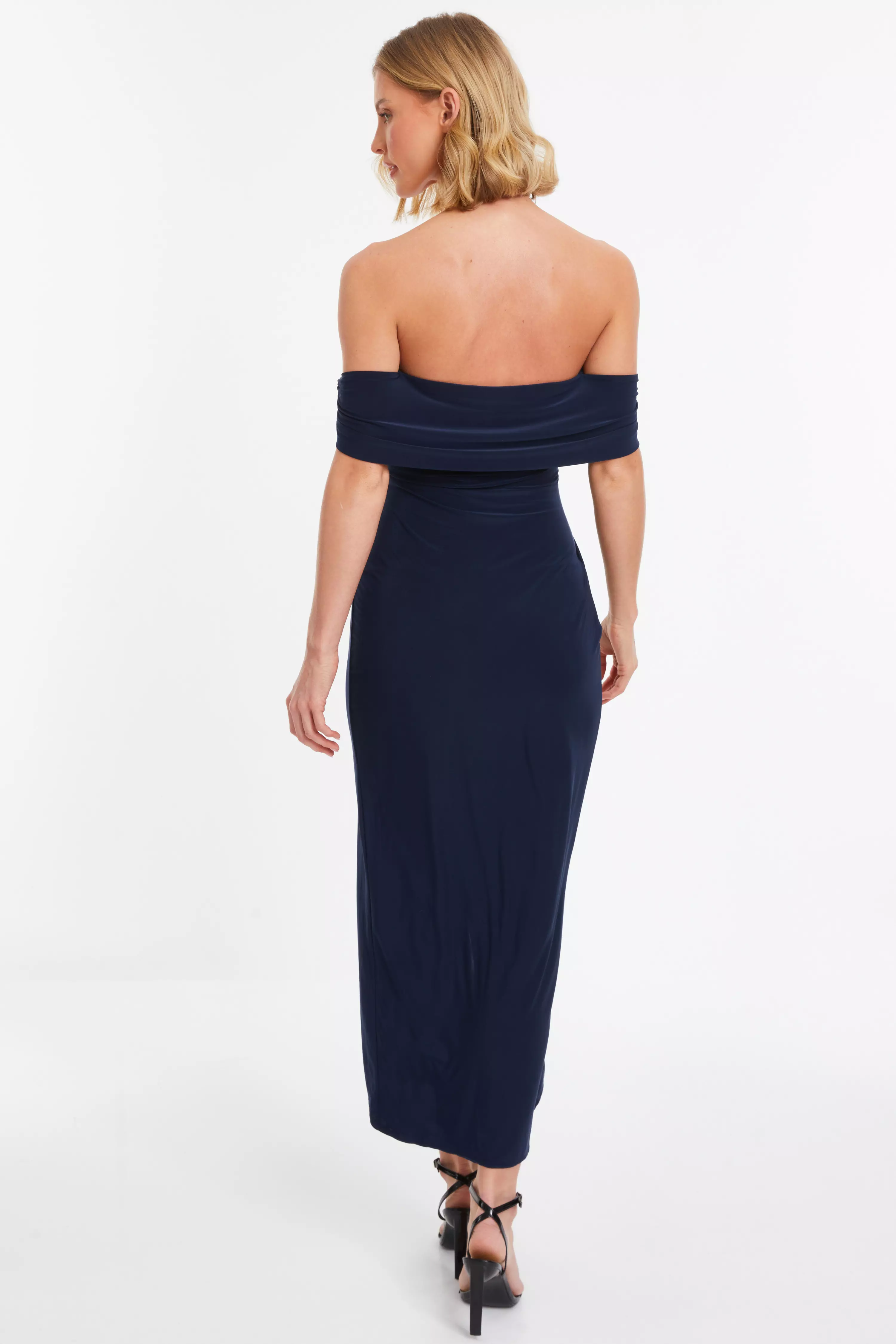 Navy Twist Bardot Bodycon Midi Dress