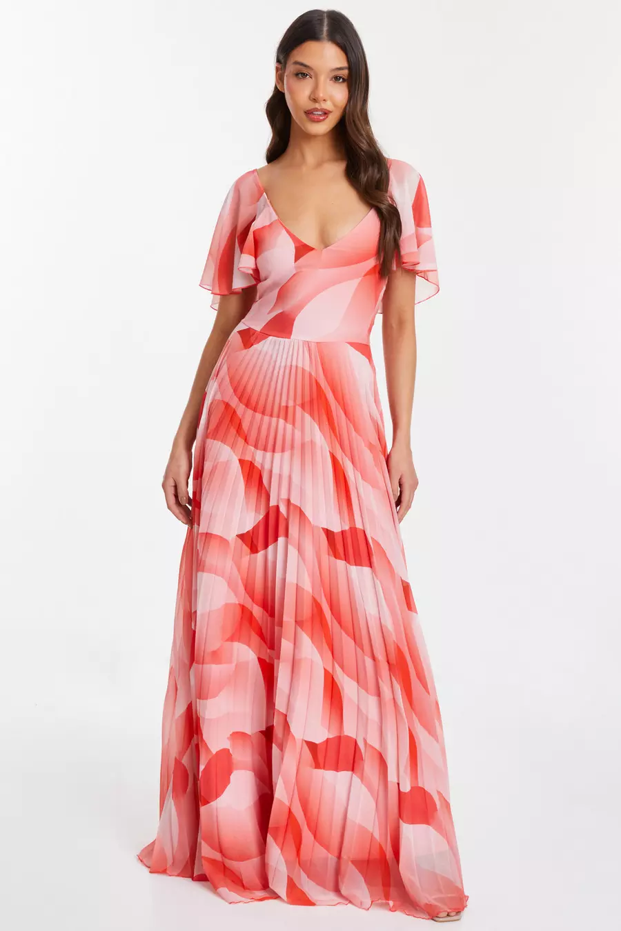 Chiffon pleated plunge maxi dress hotsell