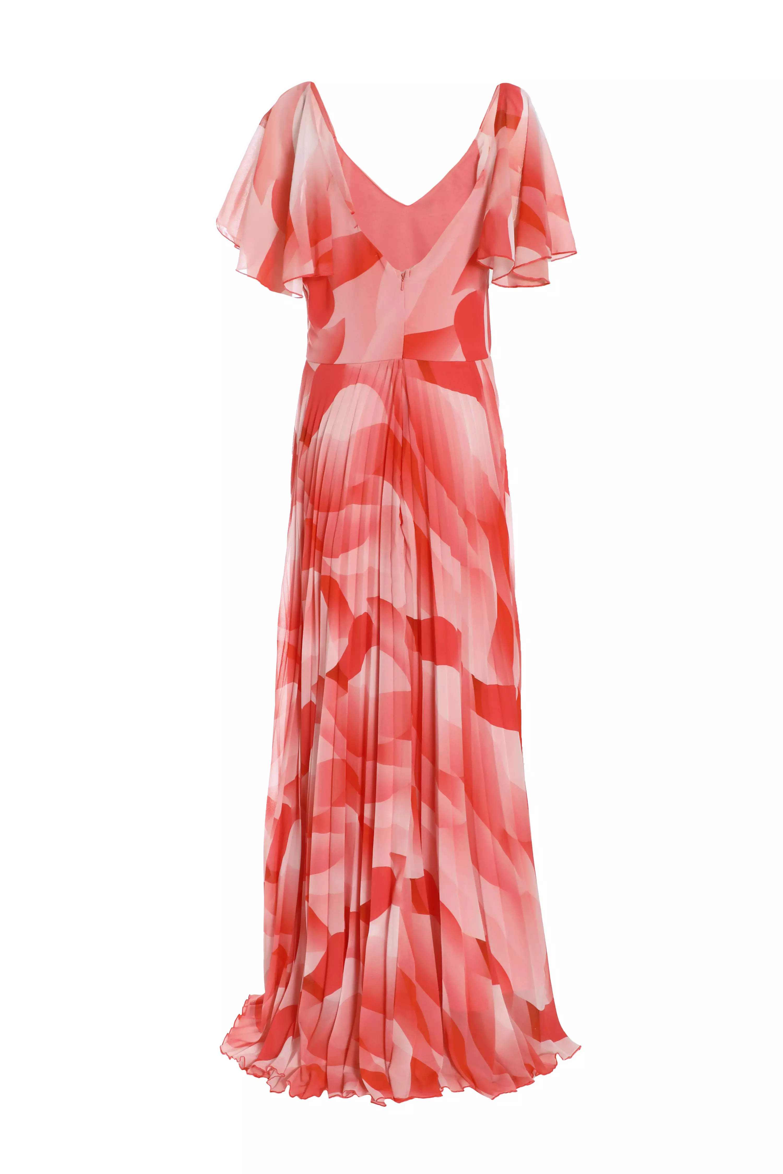 Coral Chiffon Pleated Maxi Dress