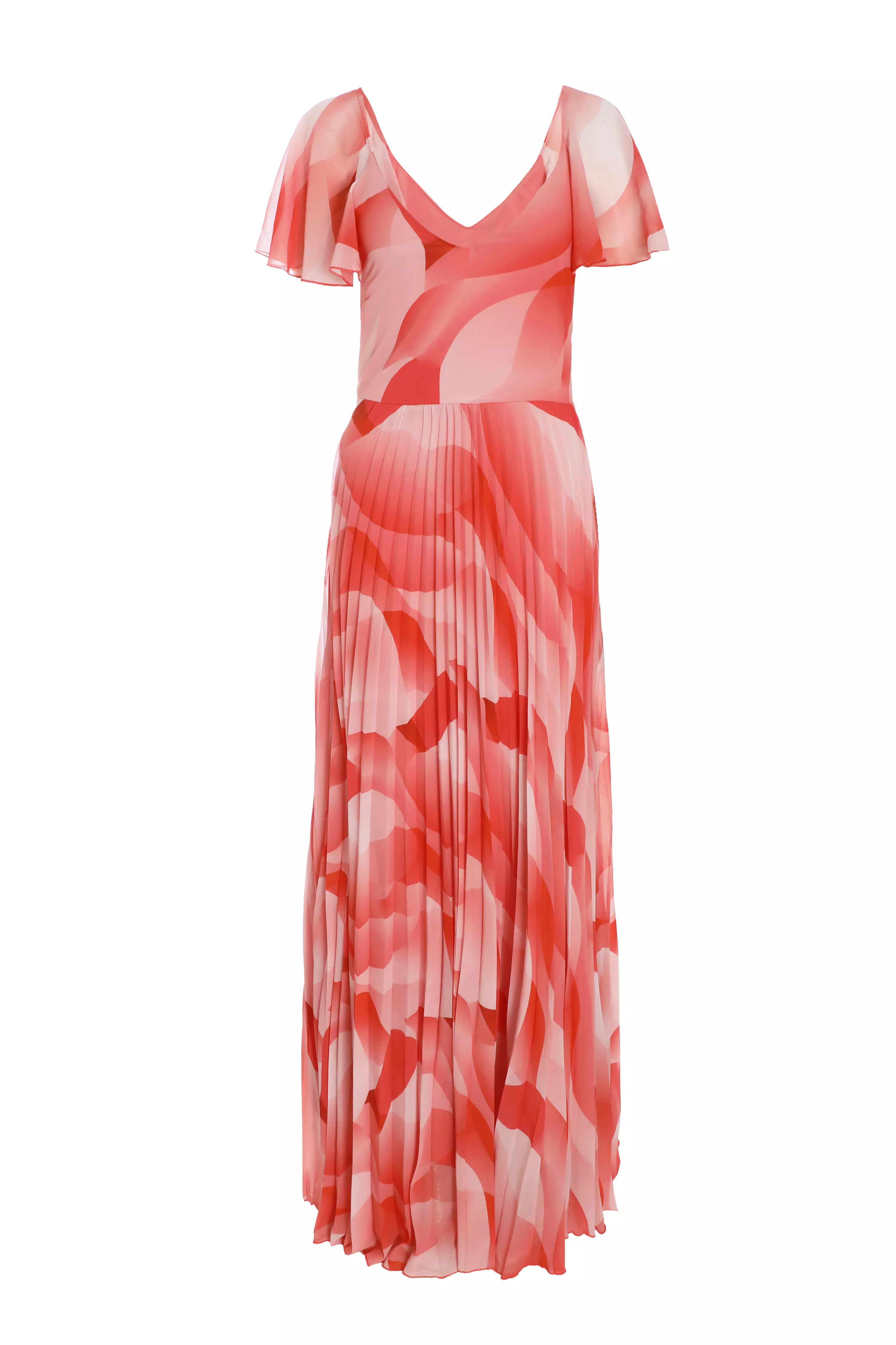 Coral Chiffon Pleated Maxi Dress