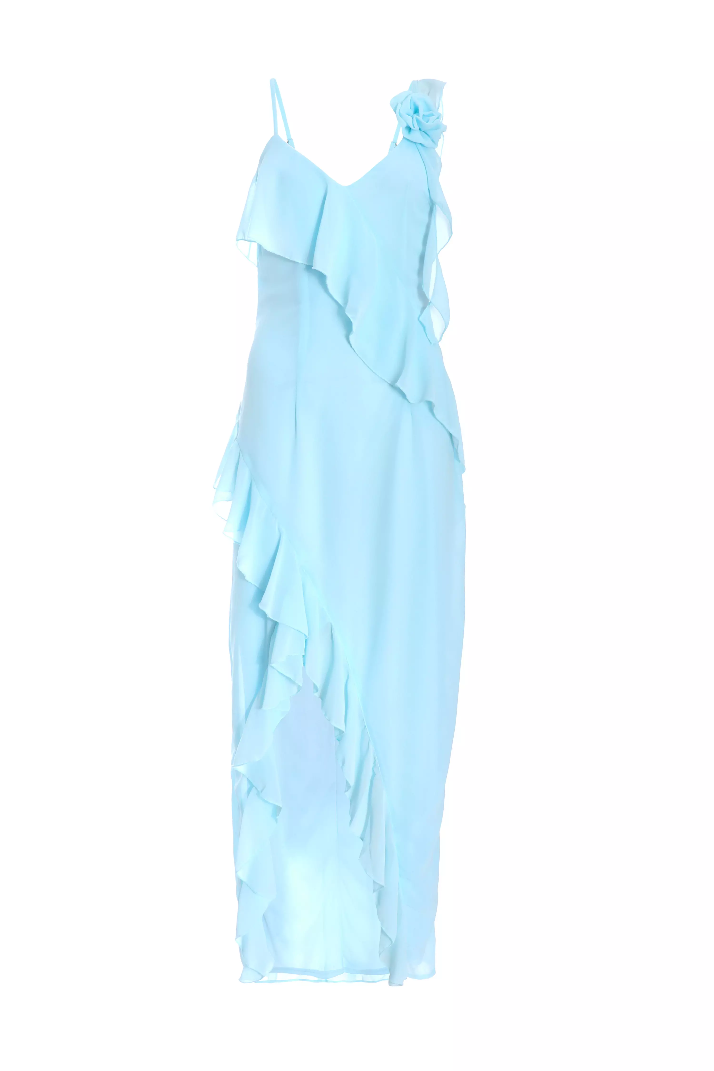Light Blue Chiffon Frill Maxi Dress
