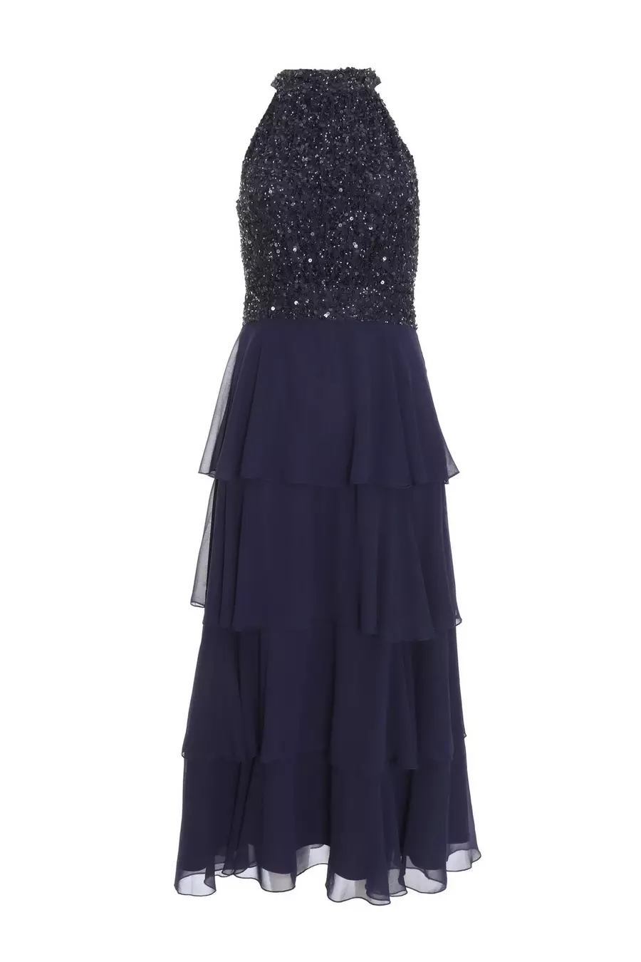 Navy Embellished Tiered Midi Dress QUIZ Clothing