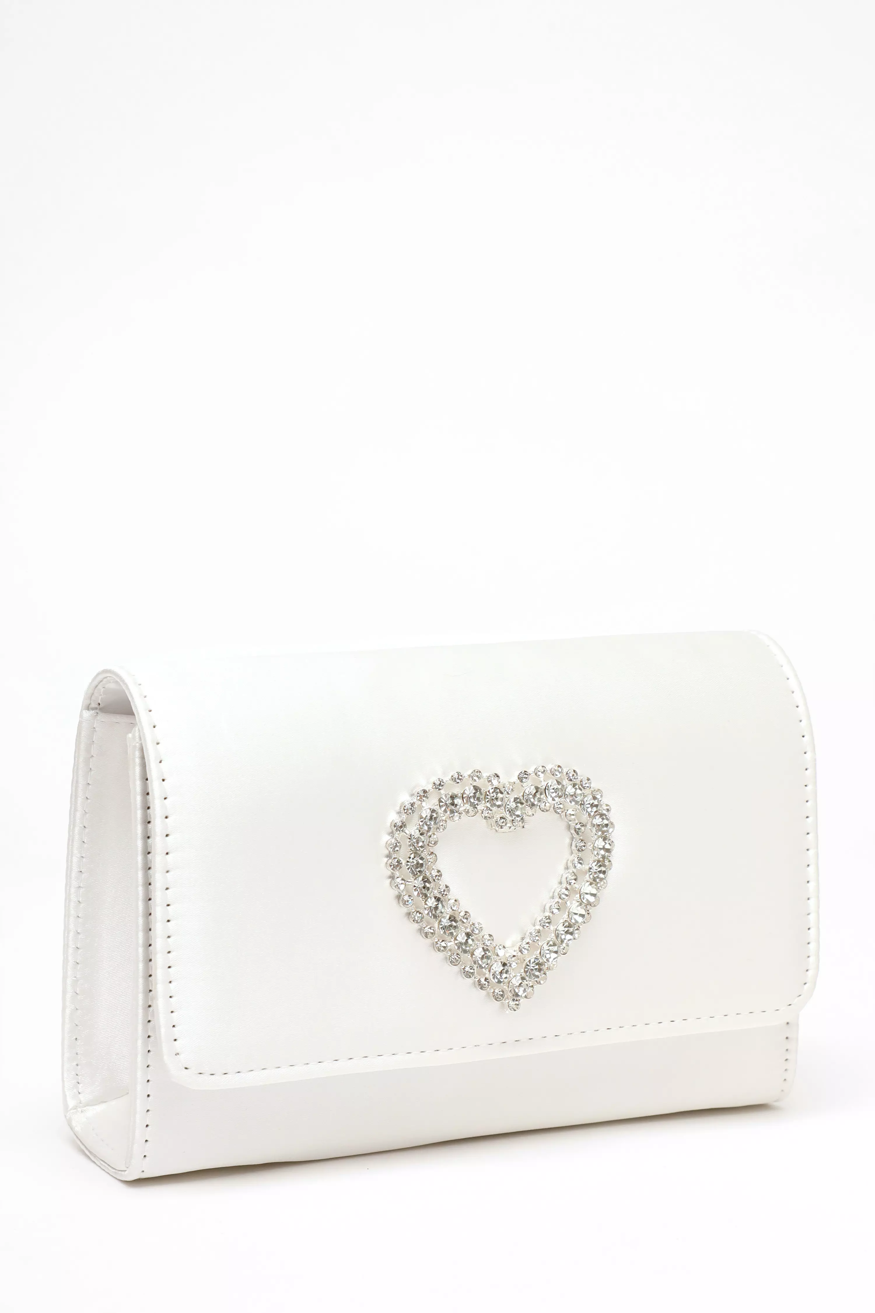 White Satin Diamante Brooch Clutch Bag