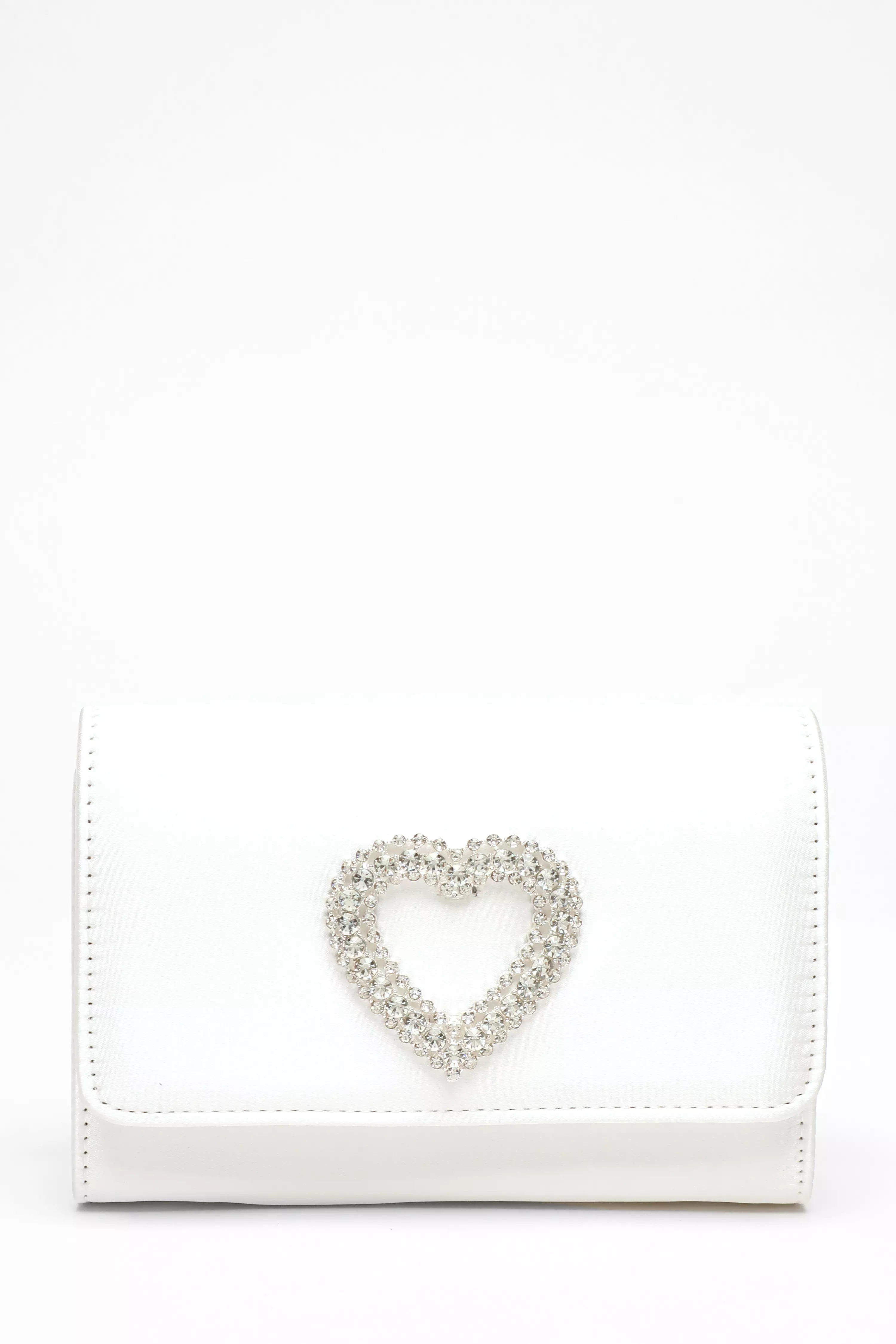 White Satin Diamante Brooch Clutch Bag