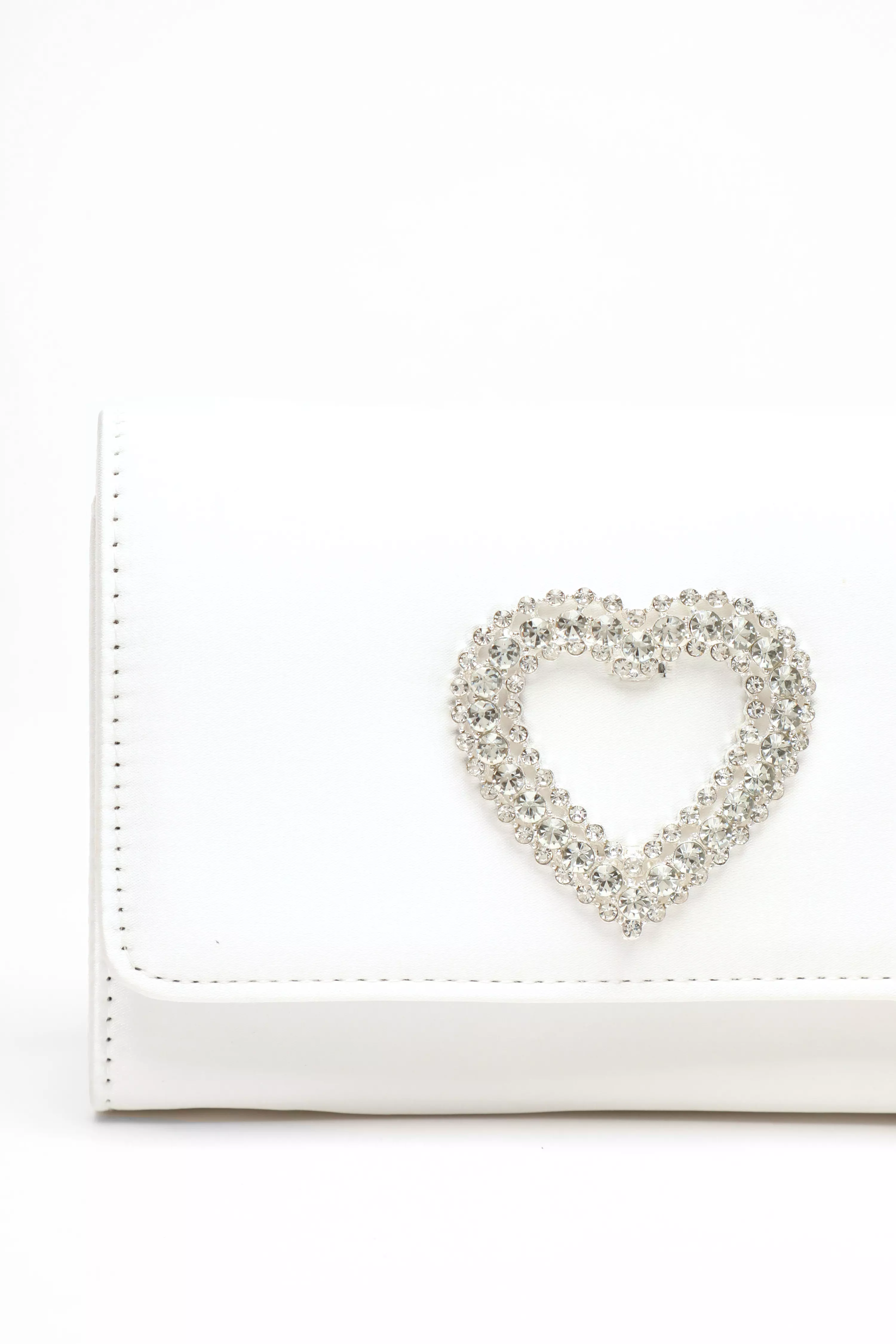 White Satin Diamante Brooch Clutch Bag