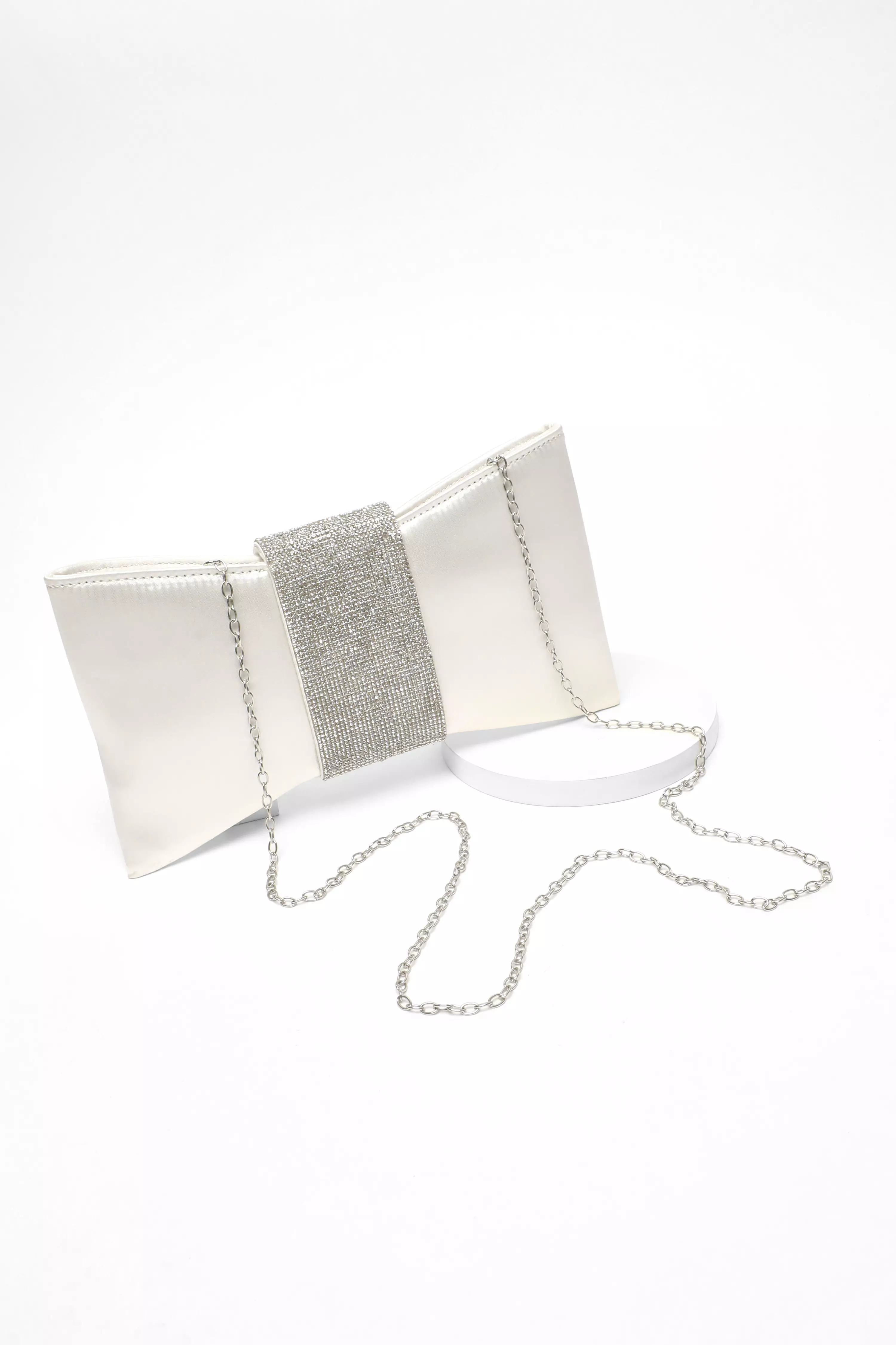 Bridal White Diamante Jewel Bow Bag