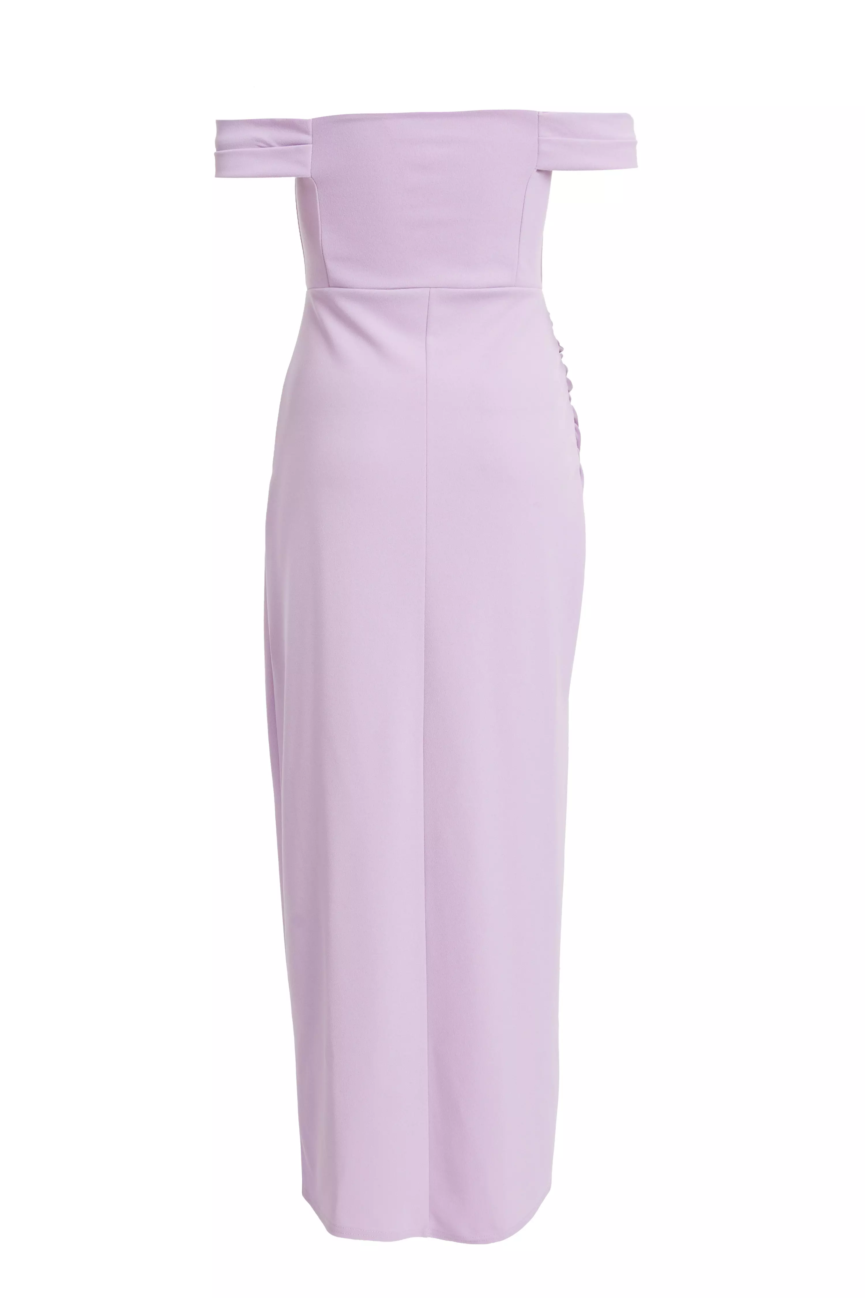 Petite Lilac Ruched Bardot Maxi Dress