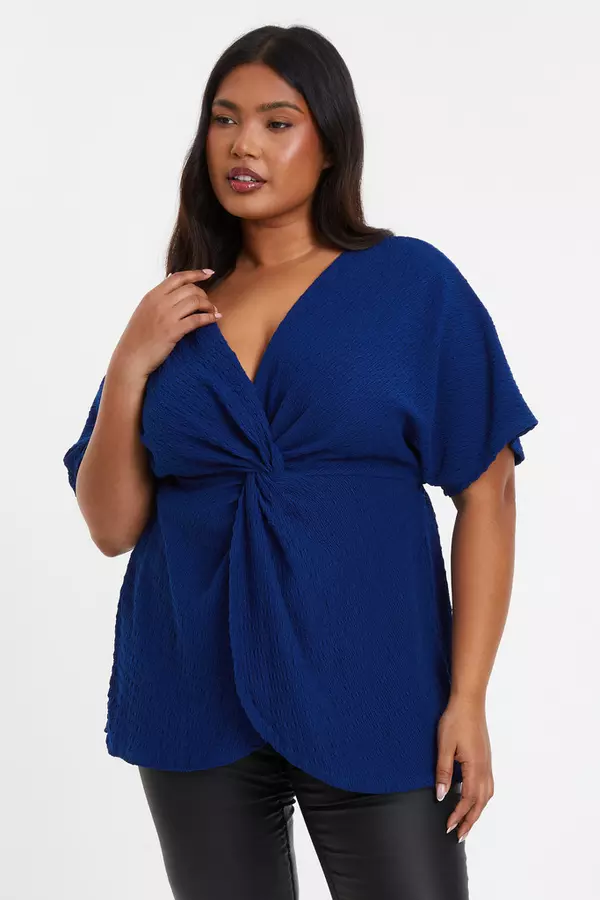 Curve Blue Textured Knot Front Top