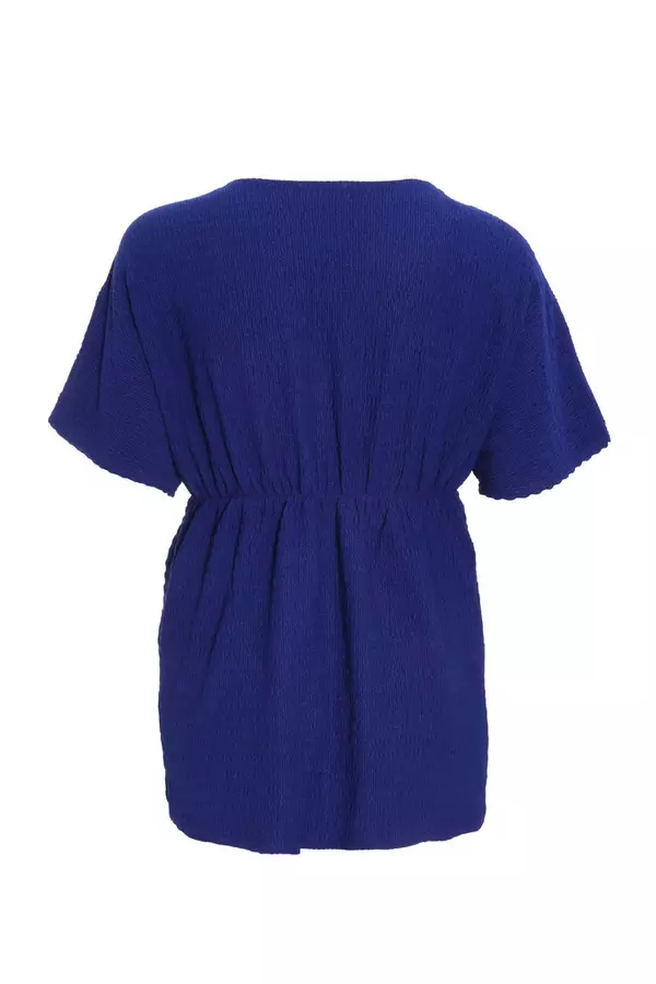 Curve Blue Textured Knot Front Top