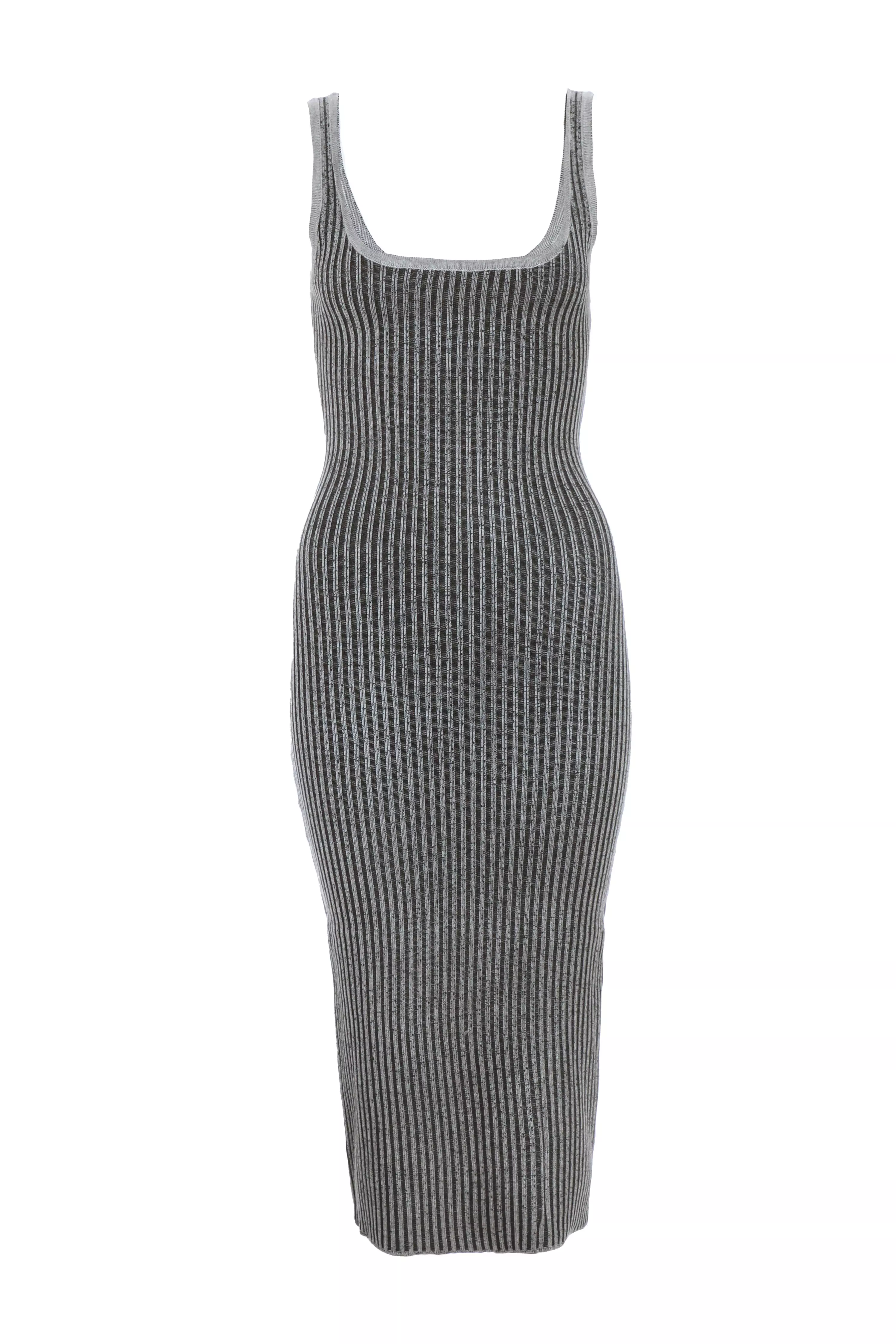 Black Ribbed Bodycon Midi Dress