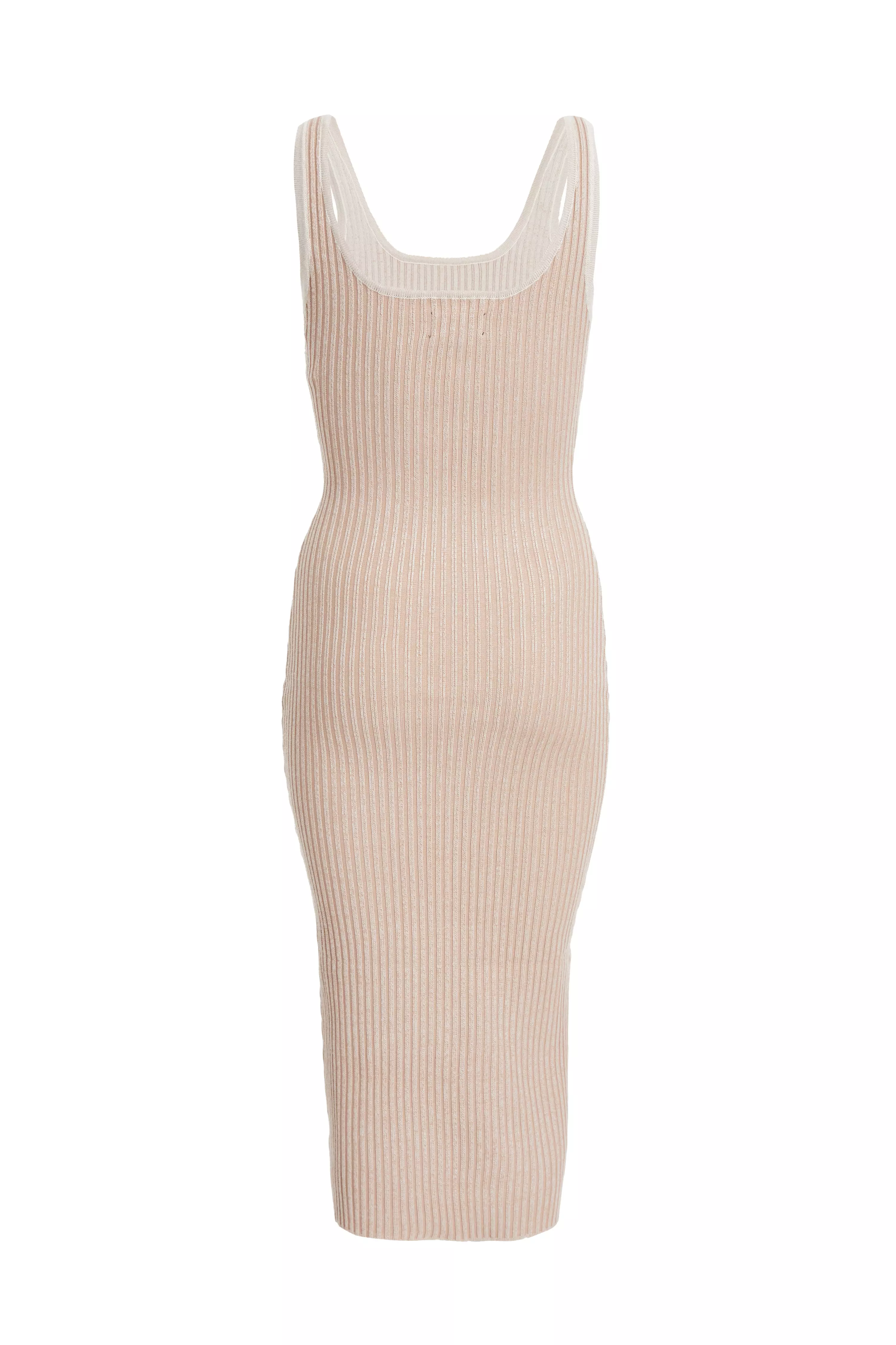 Stone Ribbed Bodycon Midi Dress