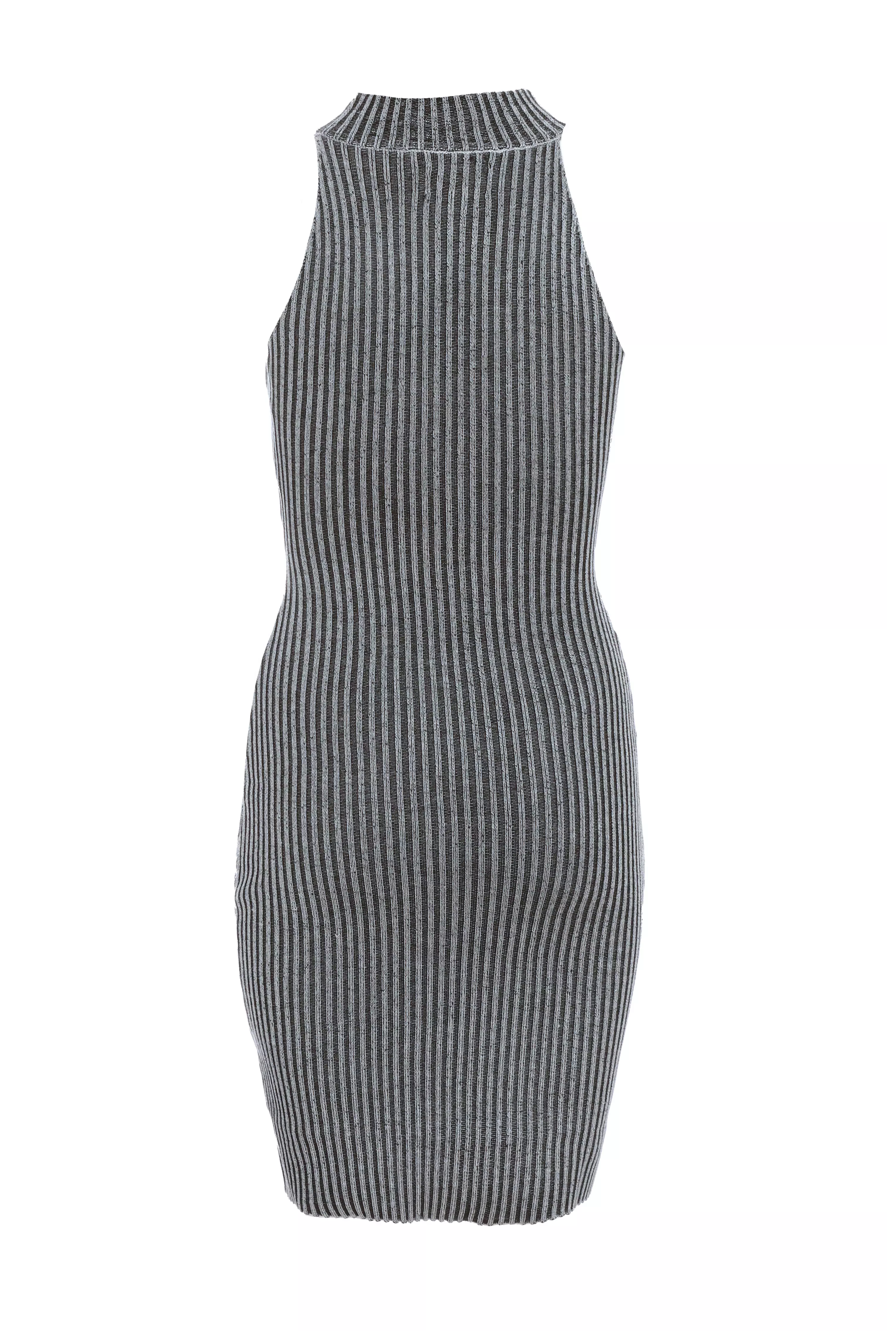 Black Ribbed Racer Bodycon Mini Dress