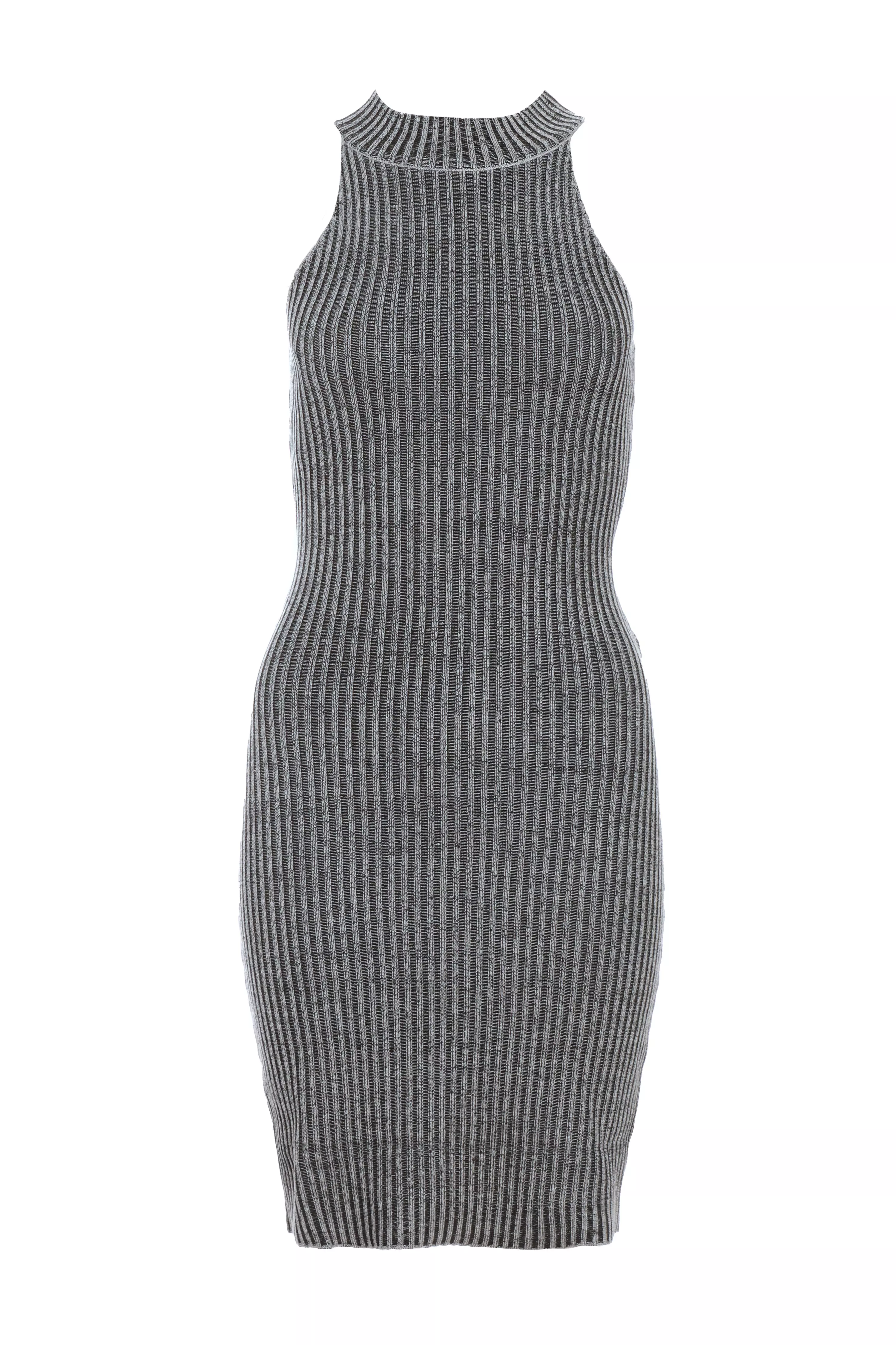 Black Ribbed Racer Bodycon Mini Dress